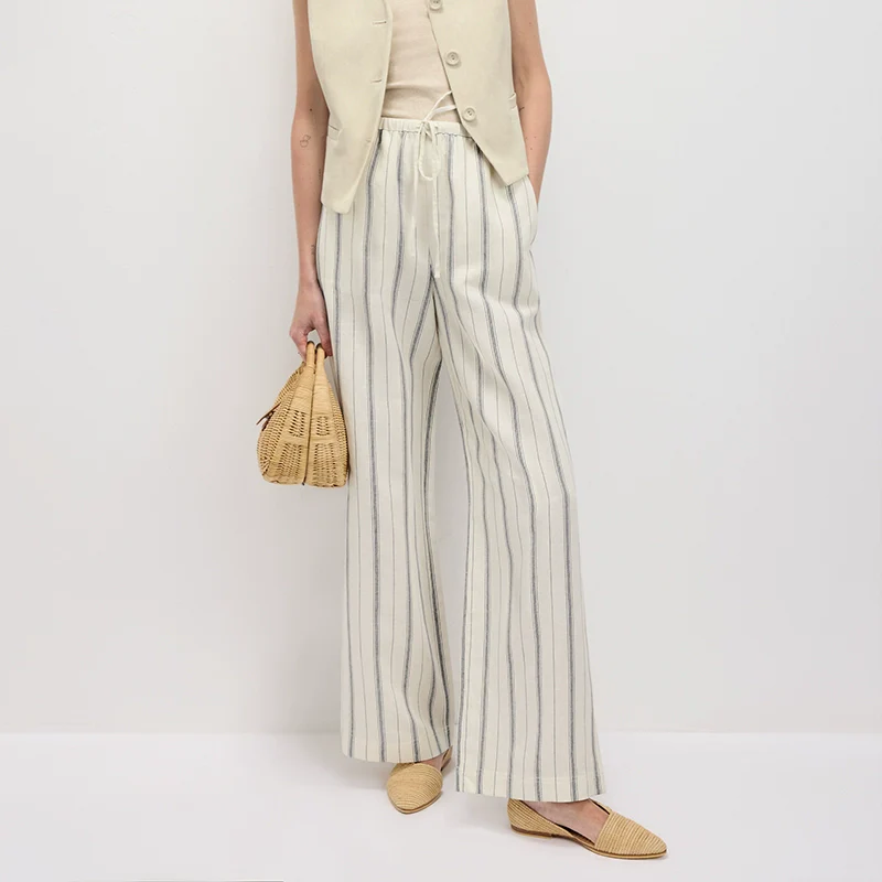 Striped Linen-Cotton Wide-Leg Pants - Image 12