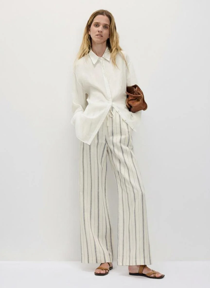 Striped Linen-Cotton Wide-Leg Pants - Image 14