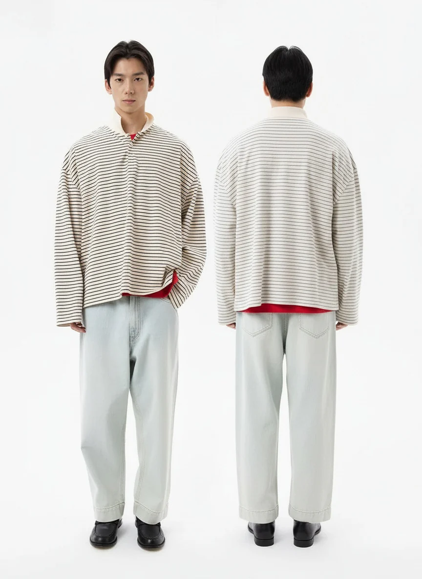 Striped Long-Sleeve Knit Polo - Image 7