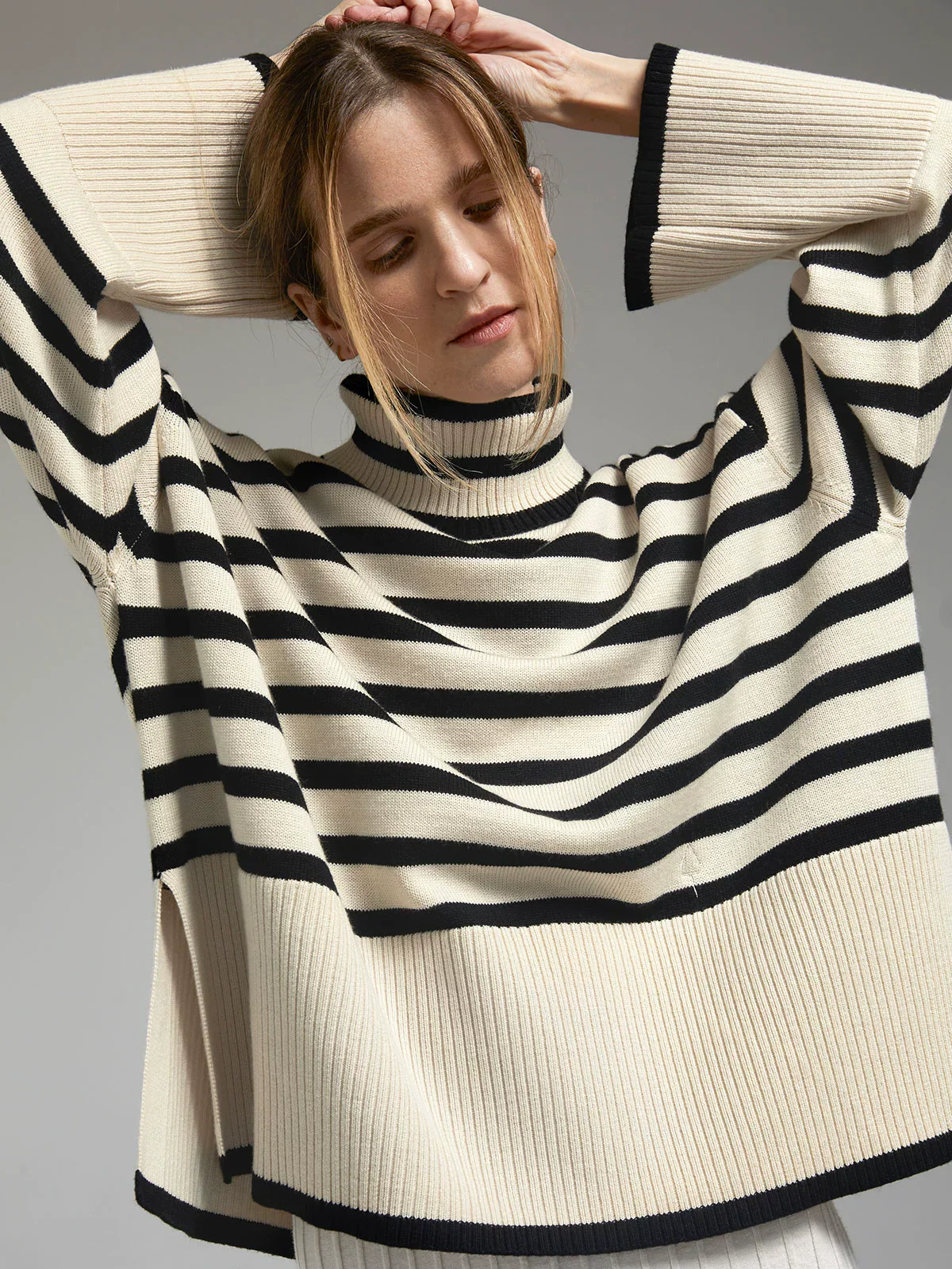 Striped Loose Turtleneck Sweater - Image 2