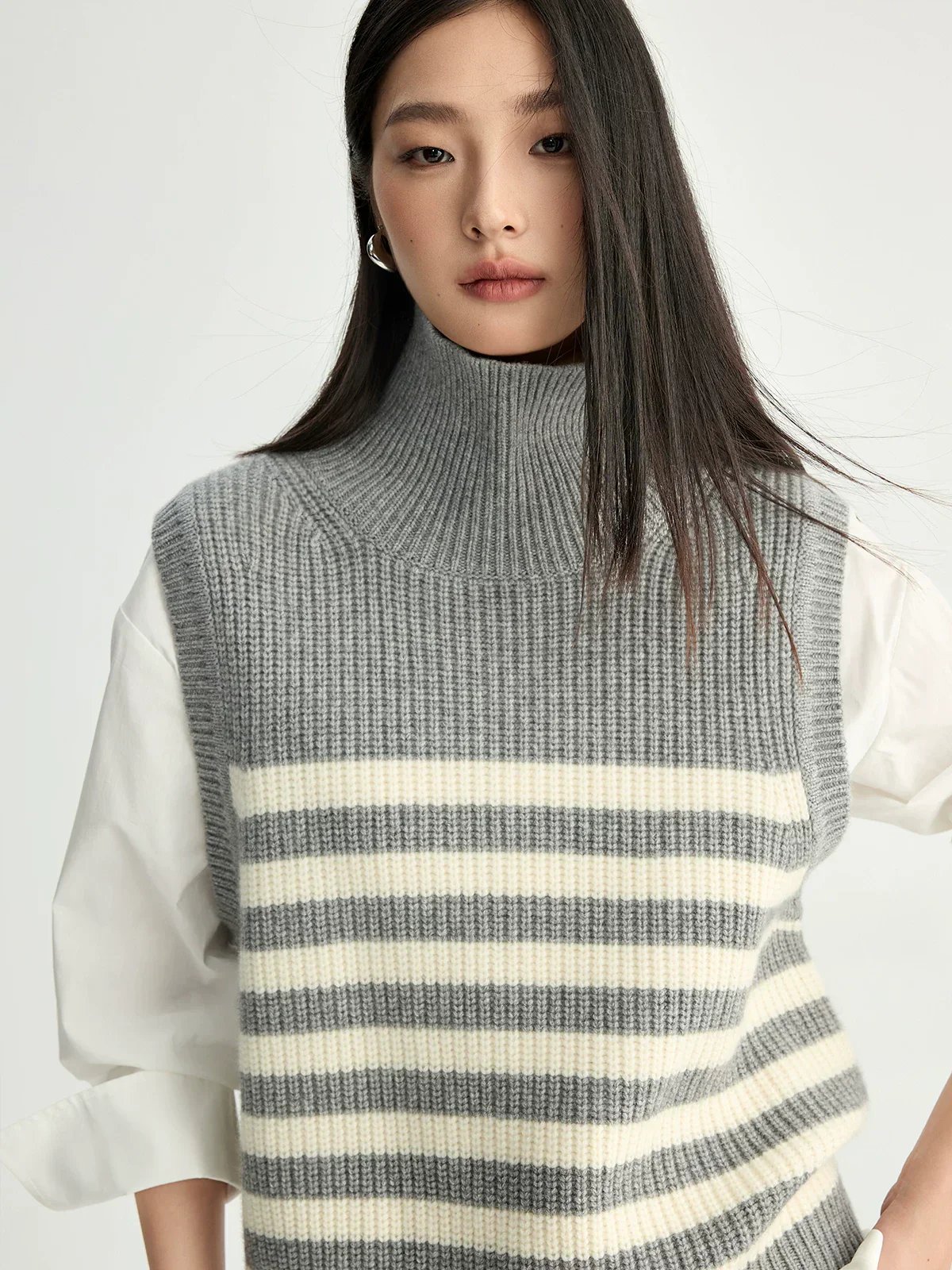 Striped Mock Turtleneck Knit Vest