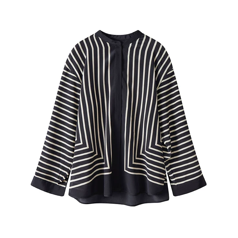 Striped Mulberry Silk Top & Wrap Skirt Set - Image 4