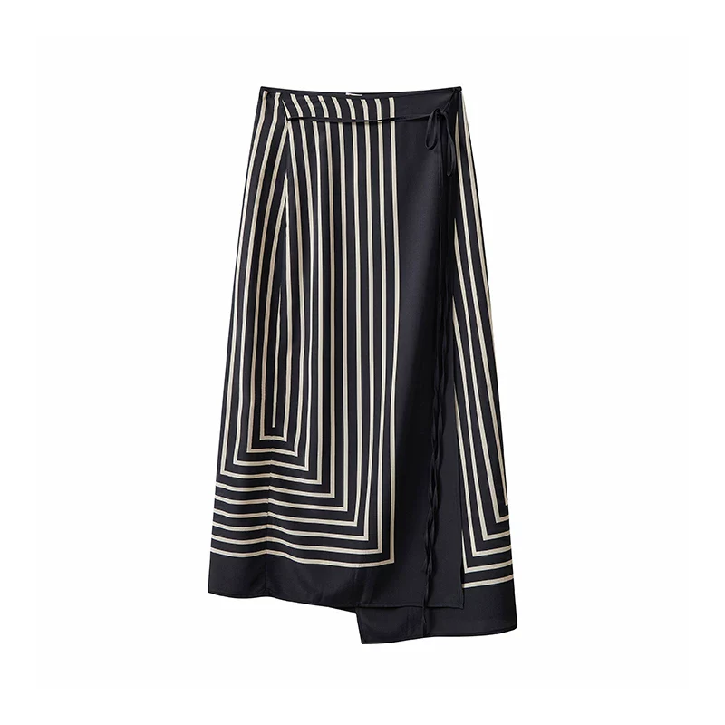 Striped Mulberry Silk Top & Wrap Skirt Set - Image 6