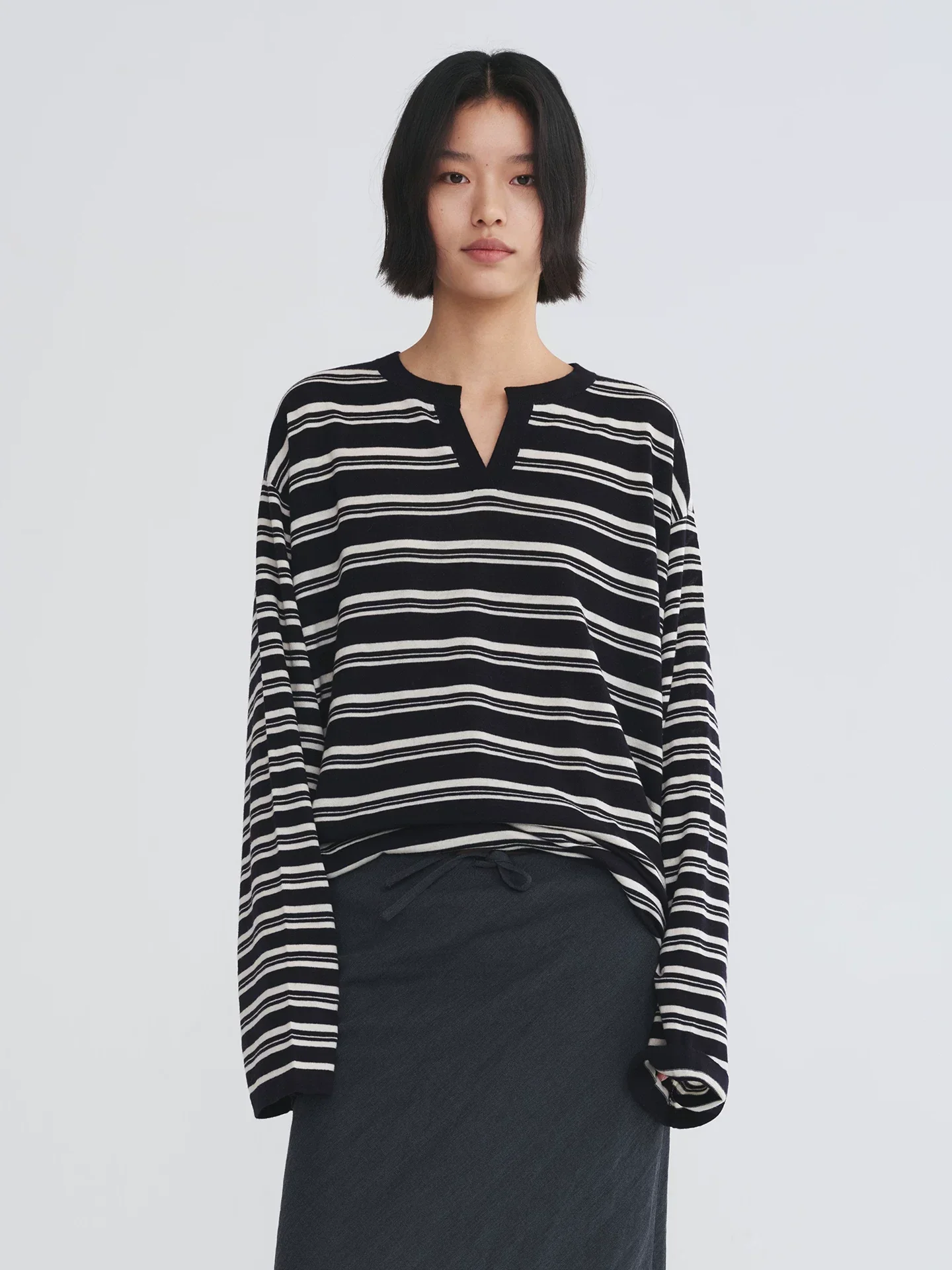 Striped Split-Neck Knit