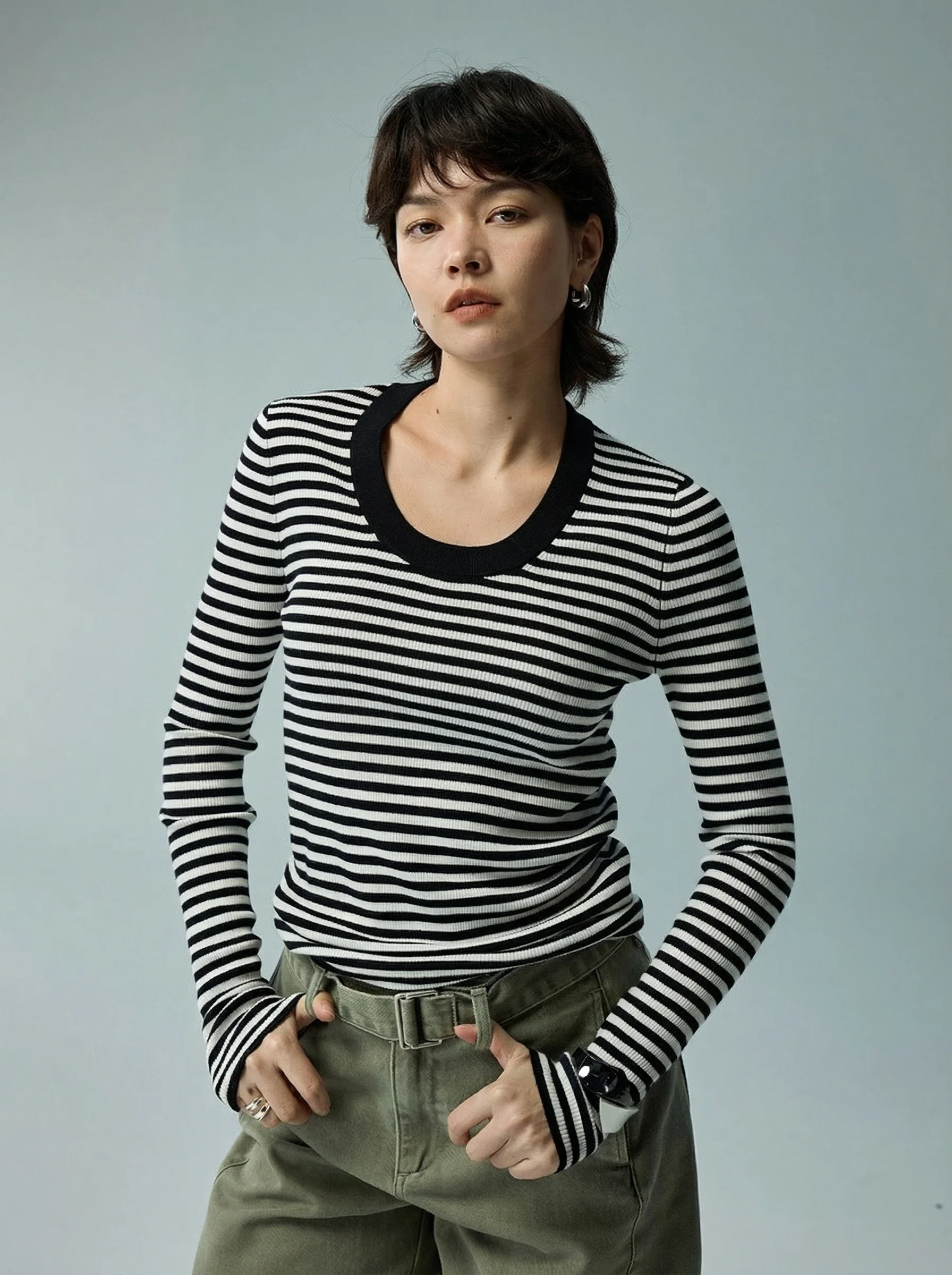 Striped U-Neck Top