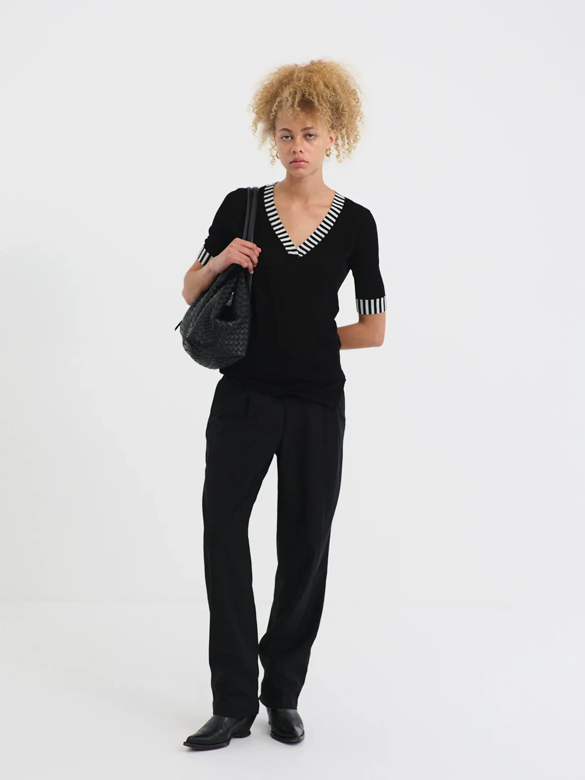 Striped V-Neck Knit Top - Image 3