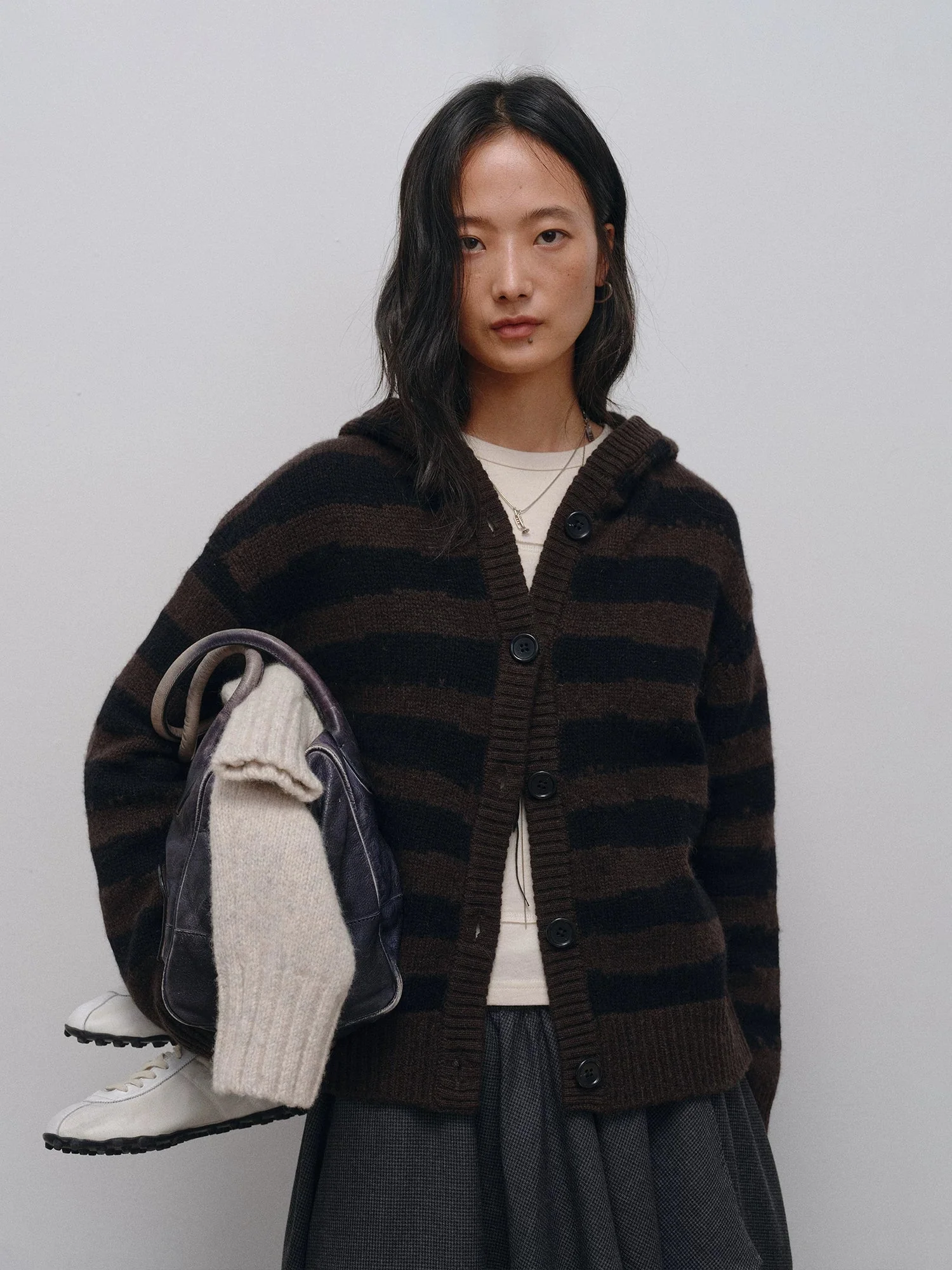 Striped Wool Hooded Cardigan