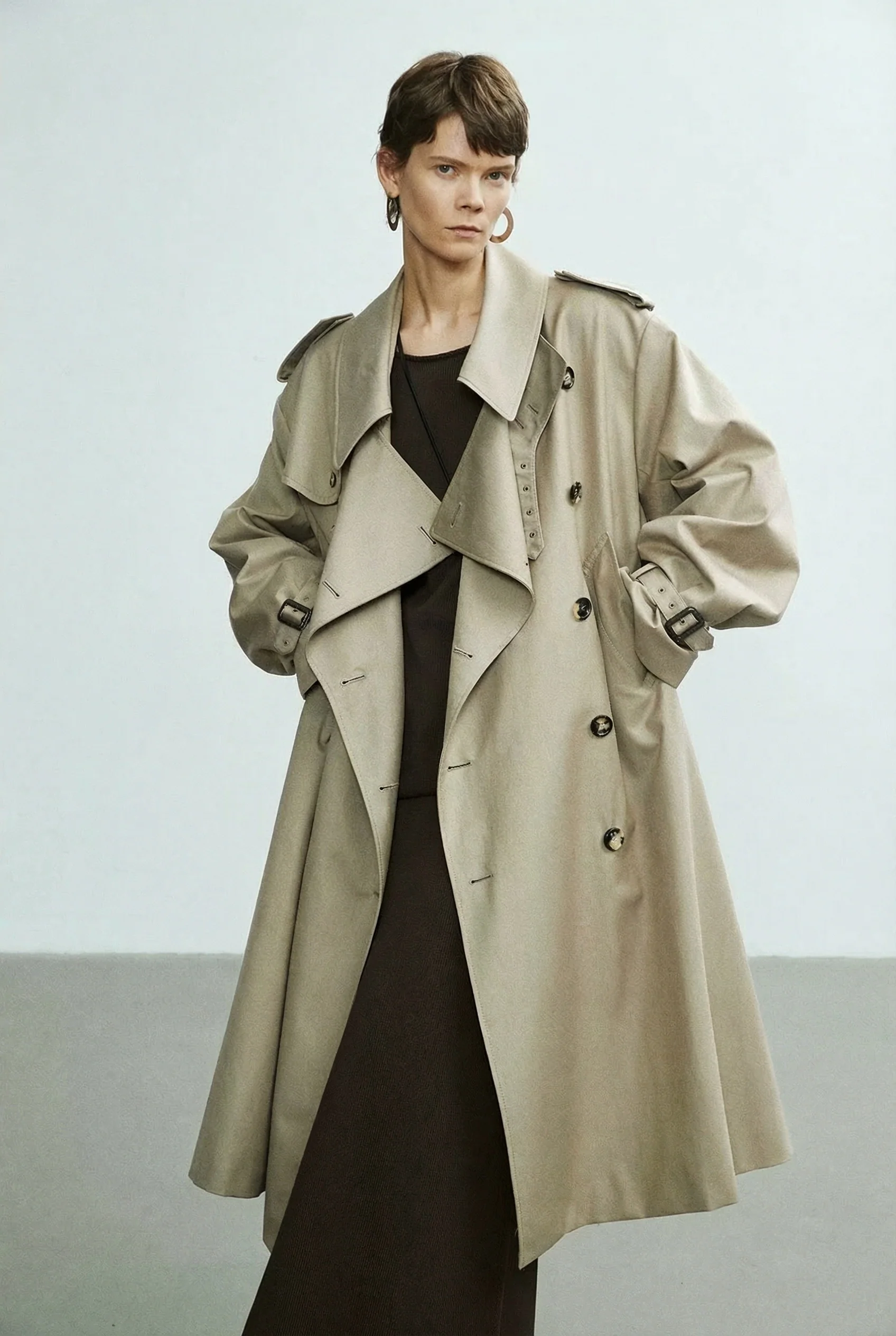 Strong-Twist Wool-Cotton Windbreaker Coat