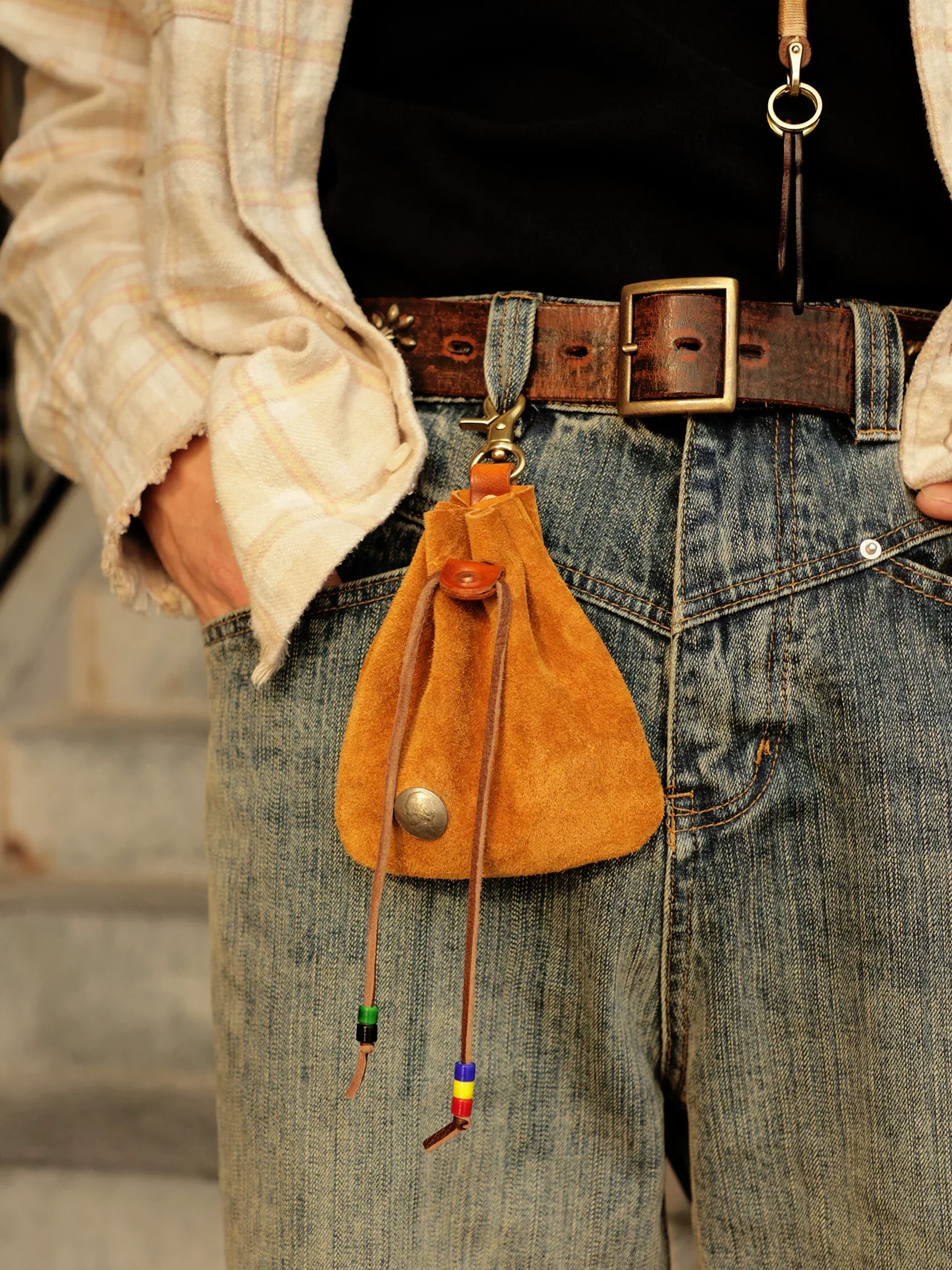 Suede Clip-On Drawstring Pouch - Image 2