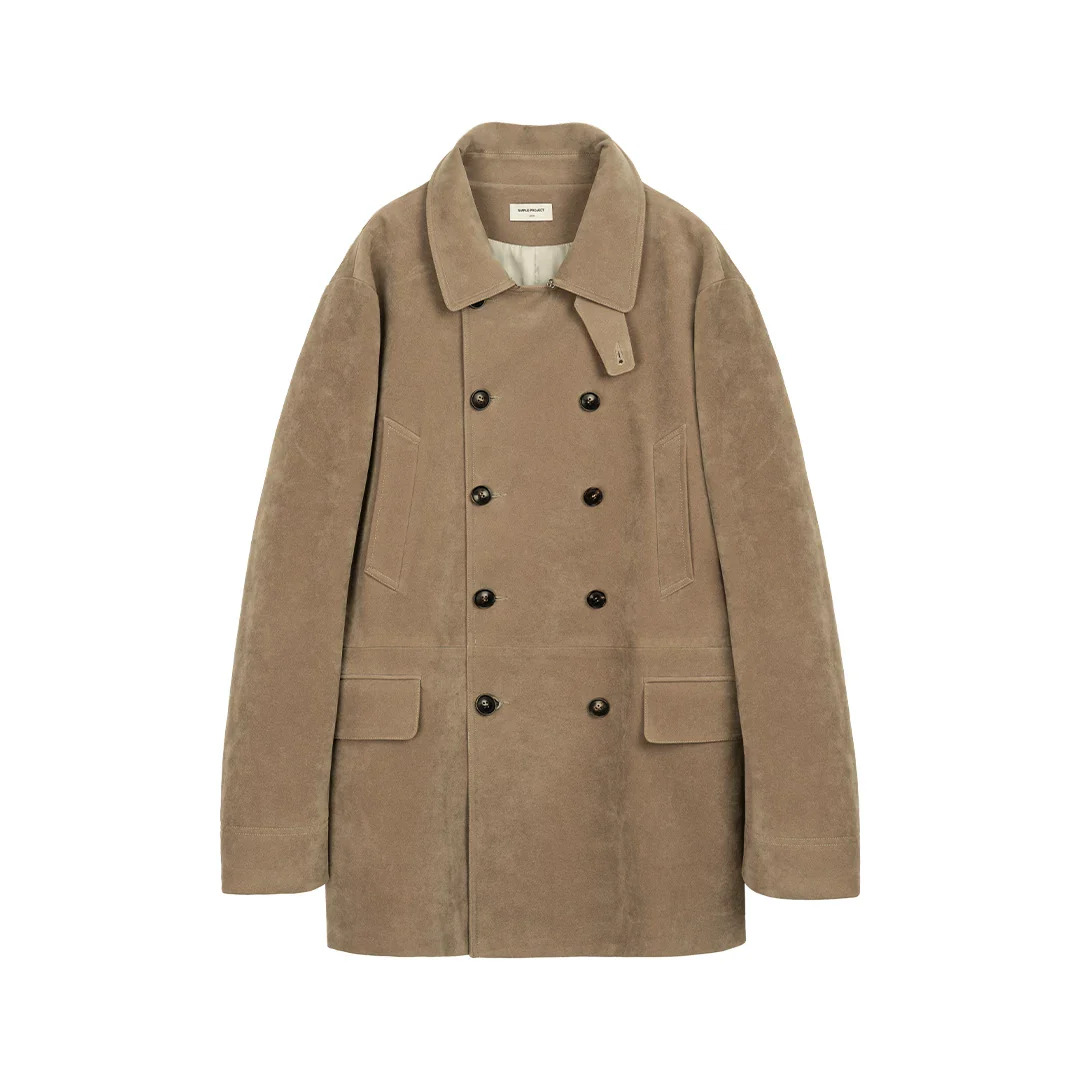 Suede Double-Breasted Peacoat - Image 6