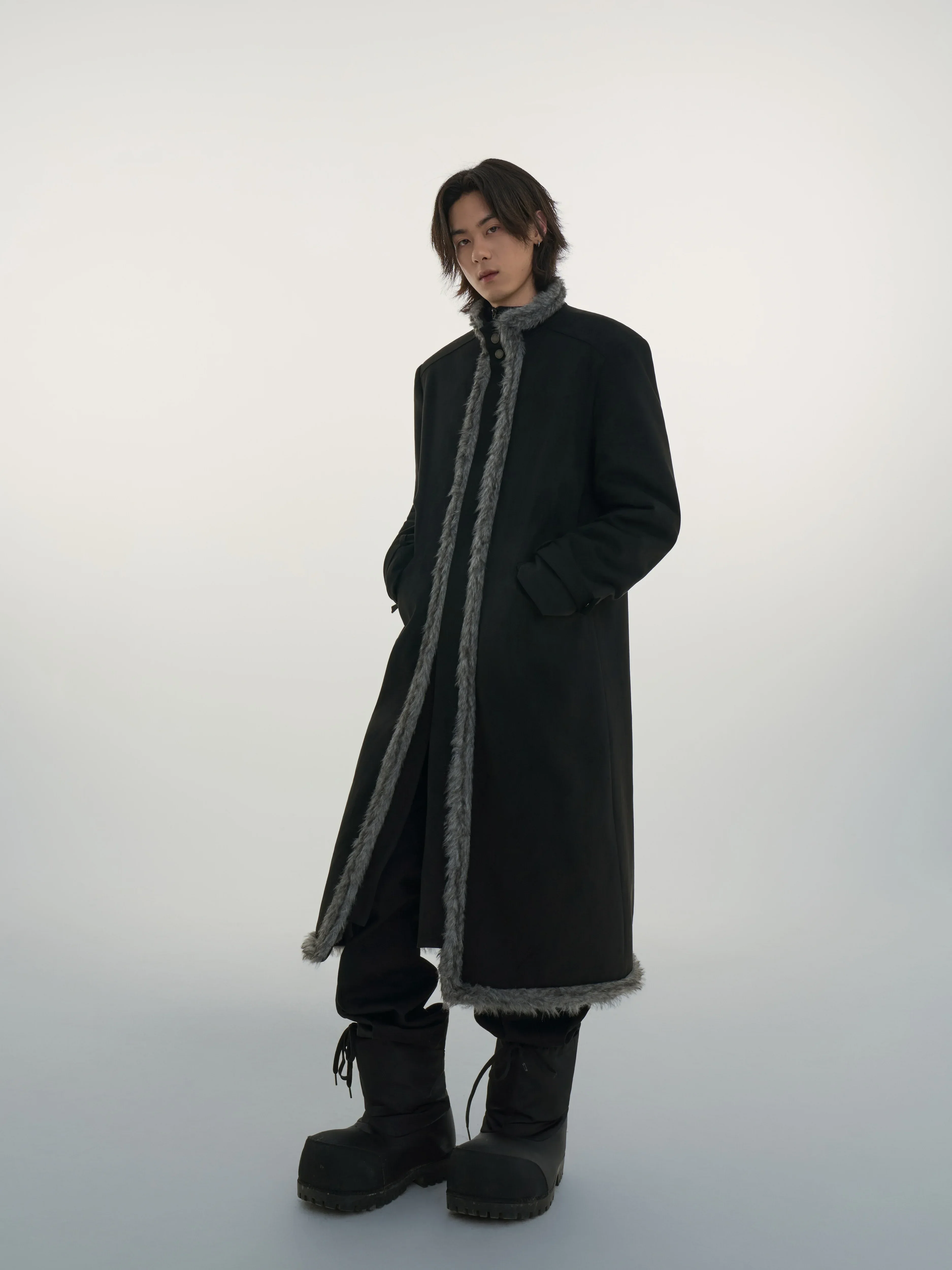 Suede Faux-Fur Trim Overcoat - Image 2