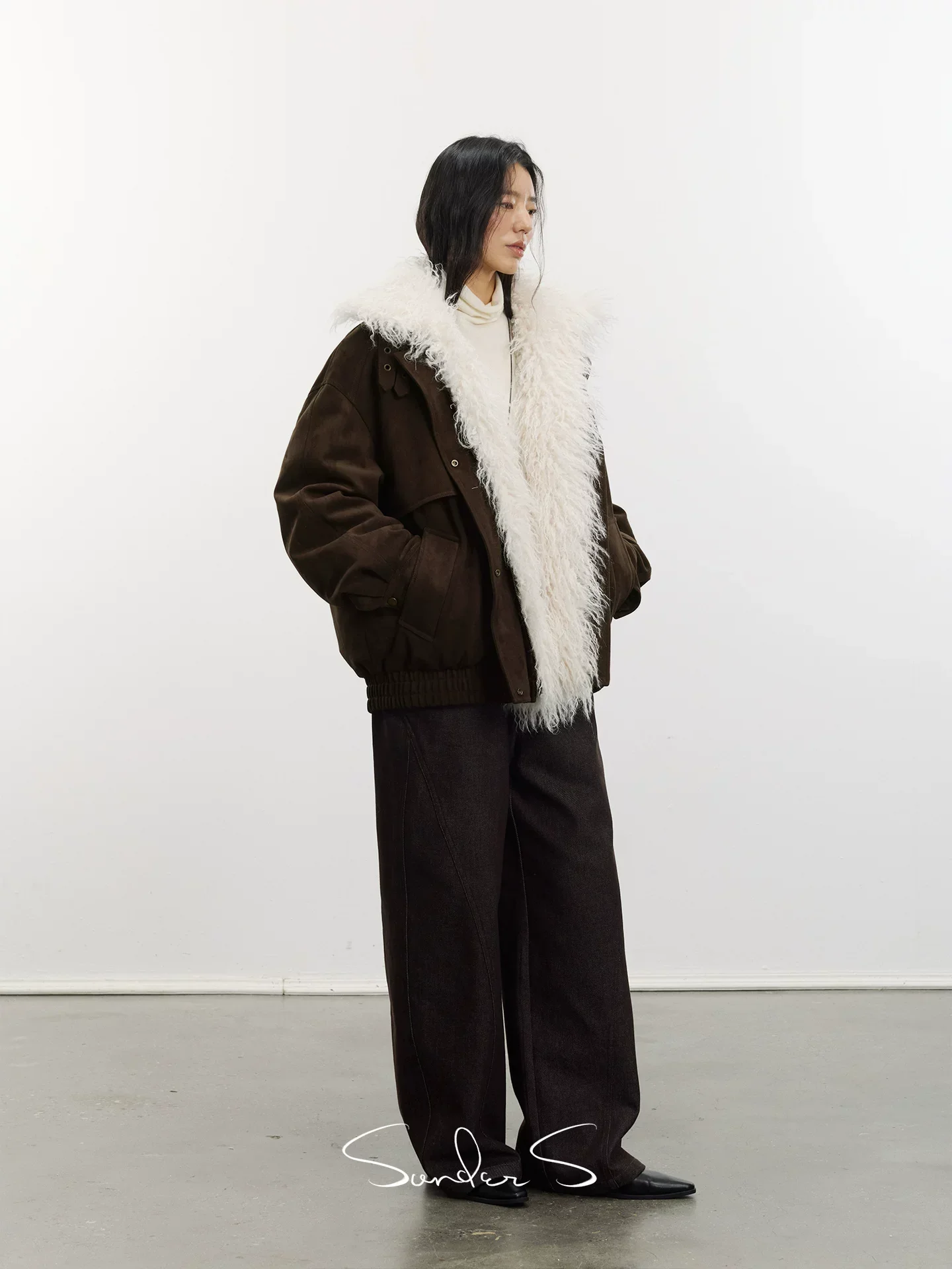 Suede-Finish Down Aviator Jacket - Image 2