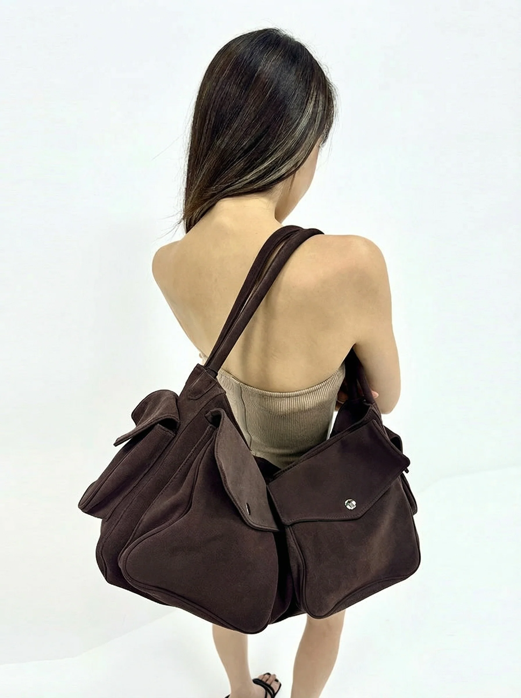 Suede Pocket Shoulder Bag - Image 5