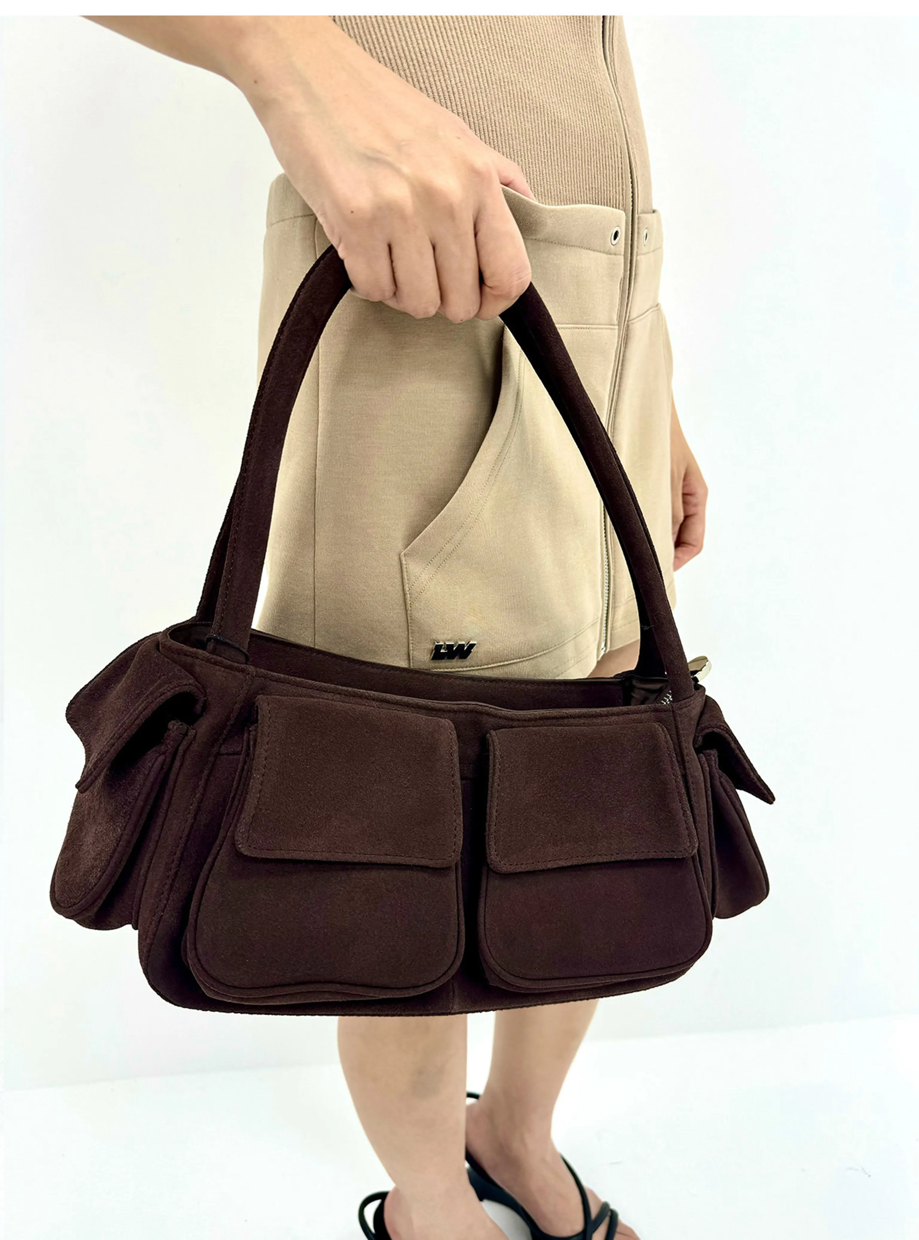 Suede Pocket Shoulder Bag - Image 9
