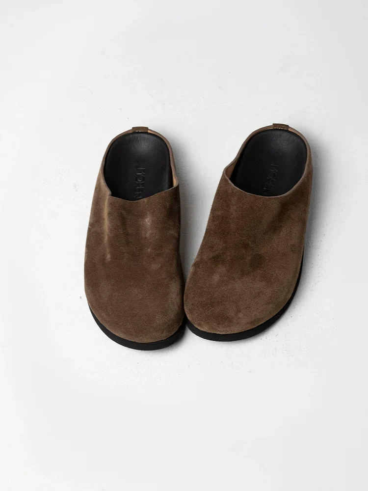 Suede Round-Toe Backless Mules