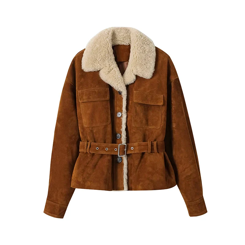 Suede Shearling Belted Jacket - Image 2