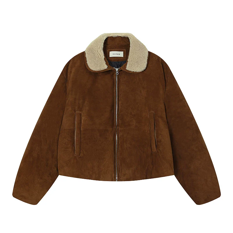 Suede Shearling Collar Down Bomber