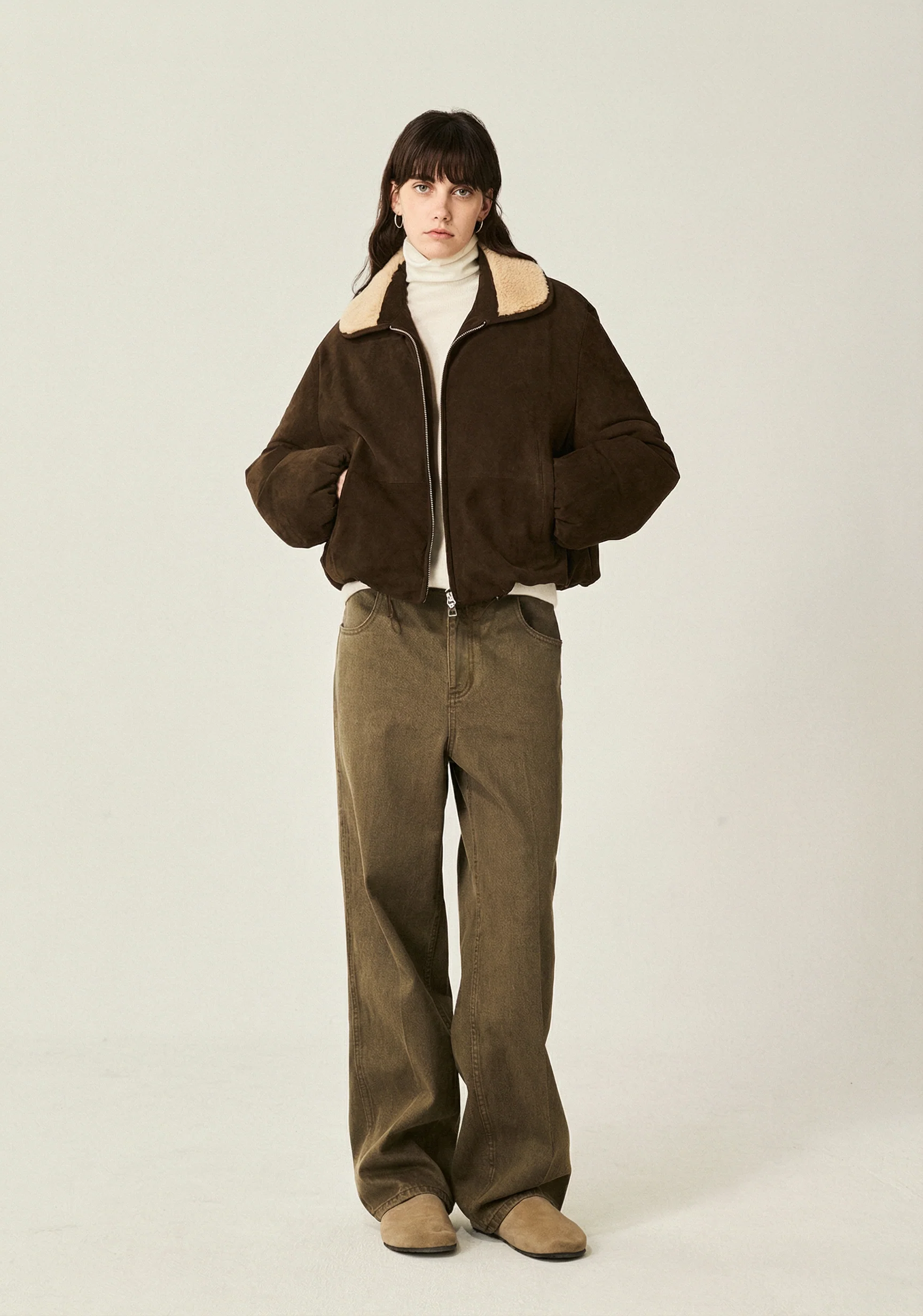 Suede Shearling Collar Down Bomber - Image 3