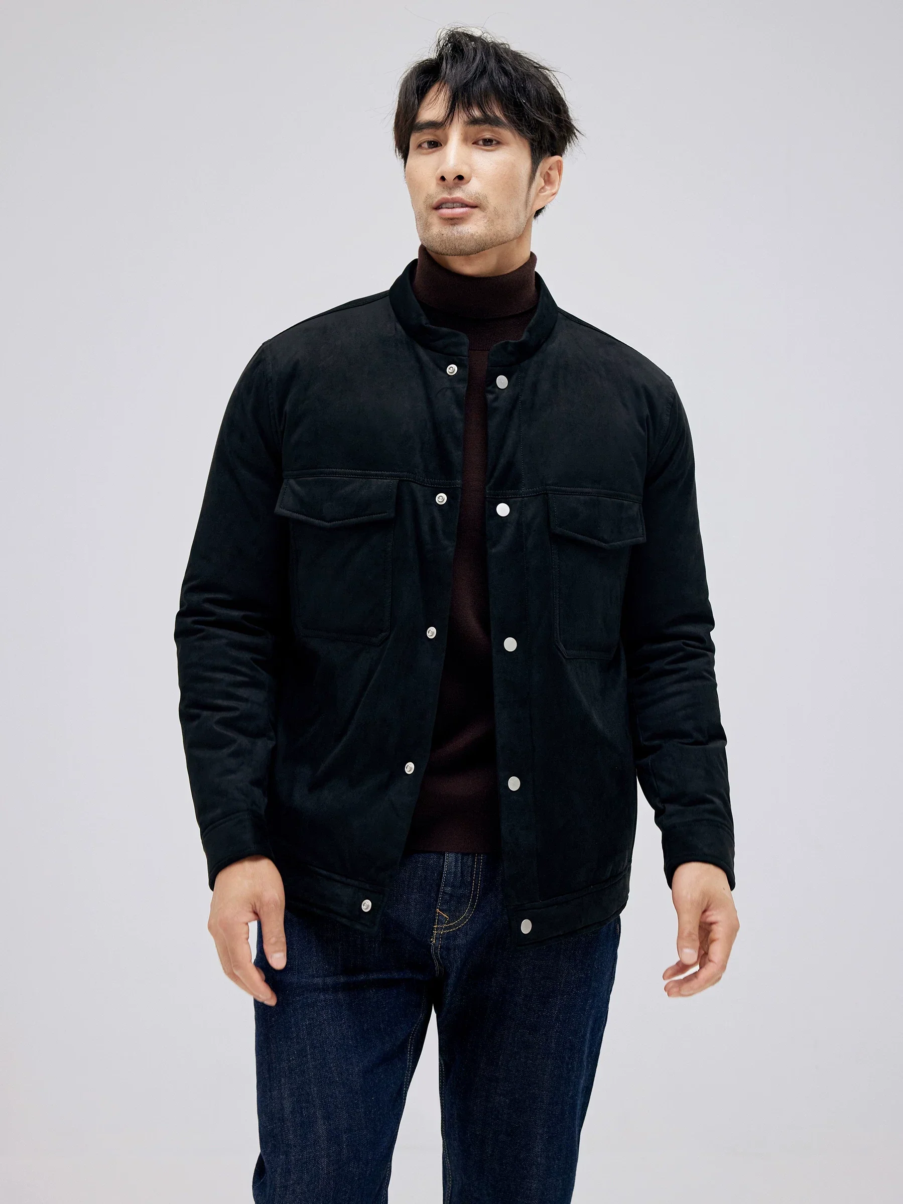 Suede Stand-Collar Down Jacket