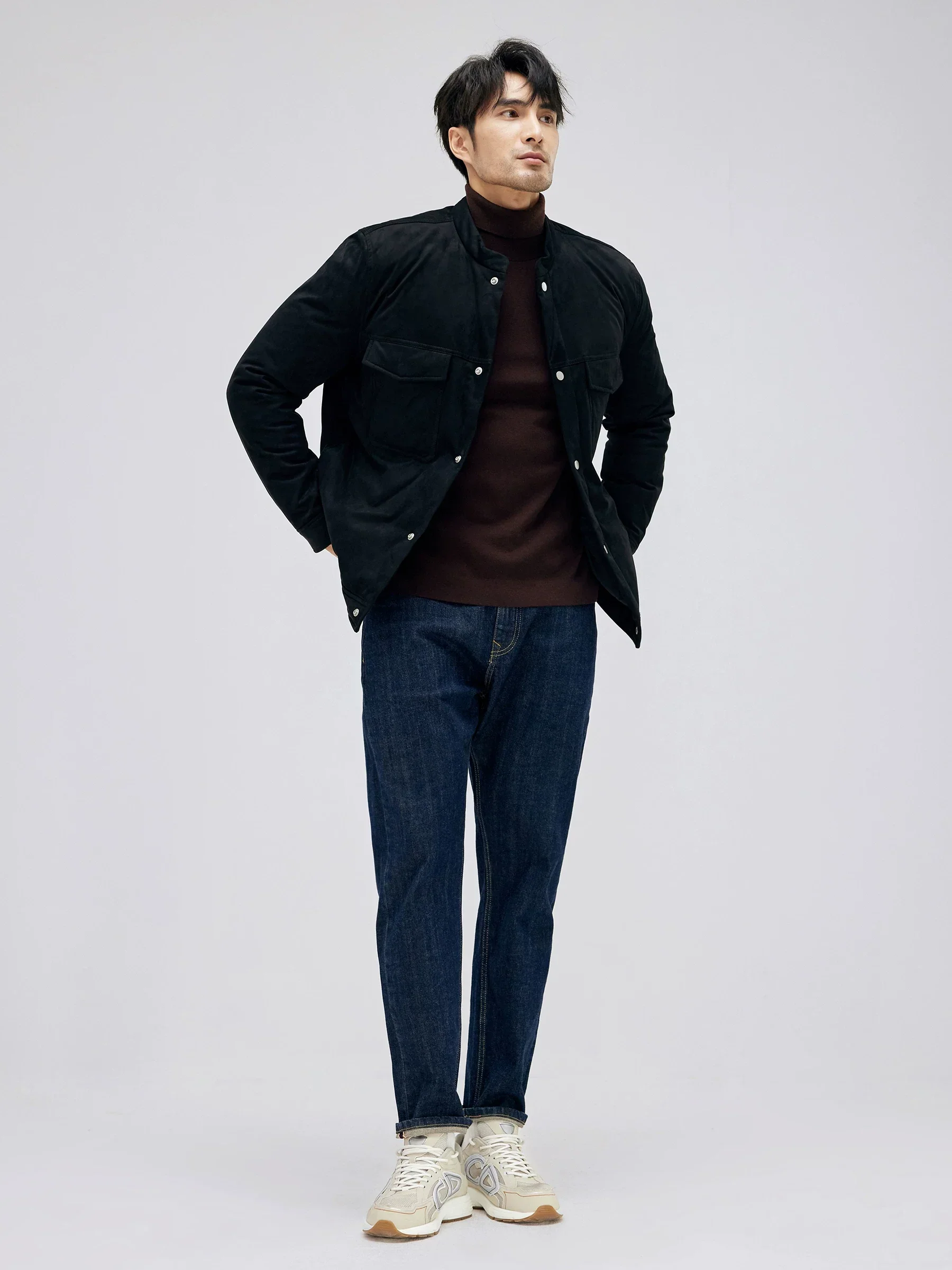 Suede Stand-Collar Down Jacket - Image 3