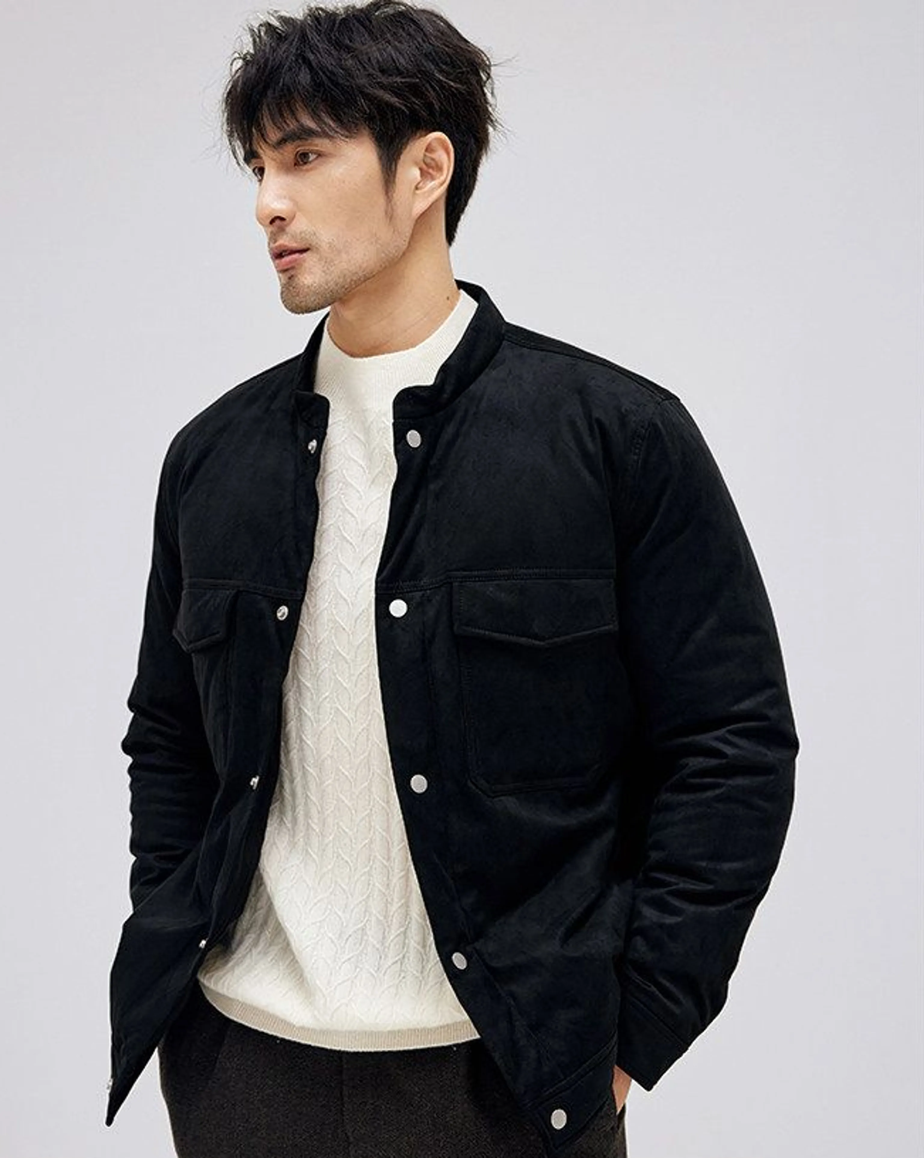Suede Stand-Collar Down Jacket - Image 6