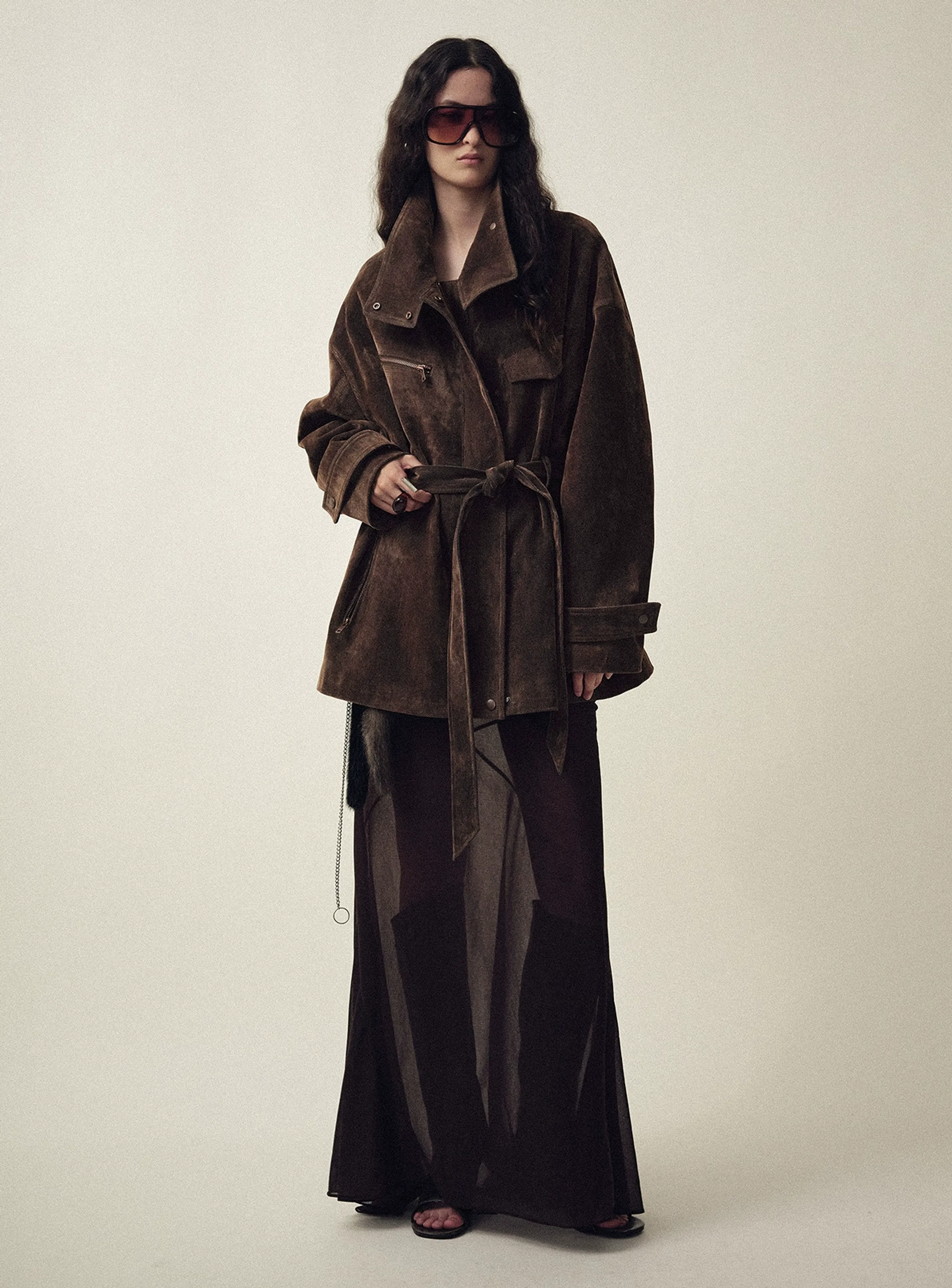 Suede-Texture Belted Jacket - Image 4