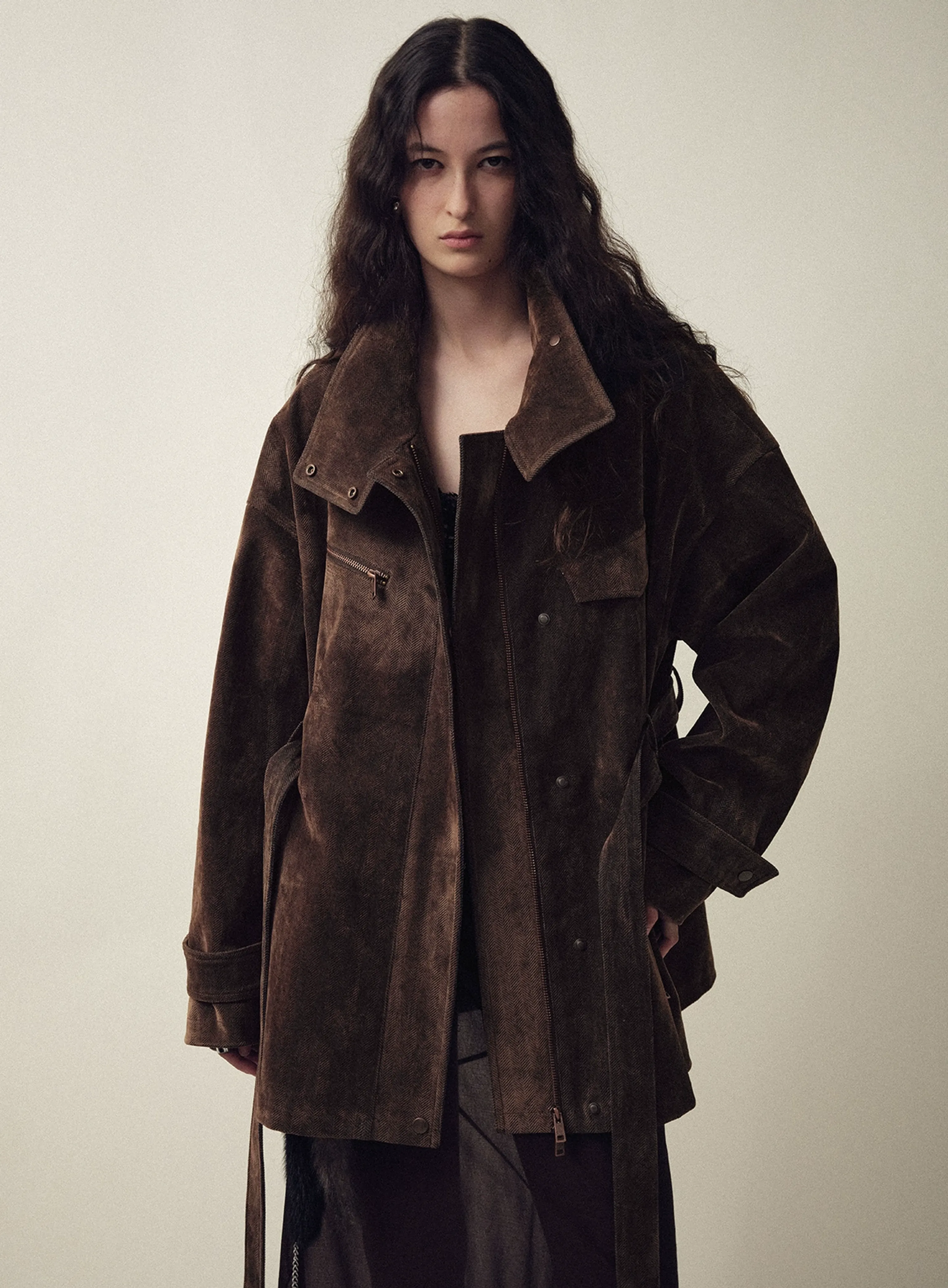 Suede-Texture Belted Jacket - Image 6