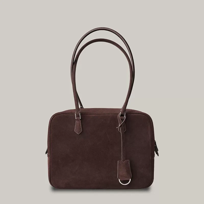 Suede Zip-Top Shoulder Bag