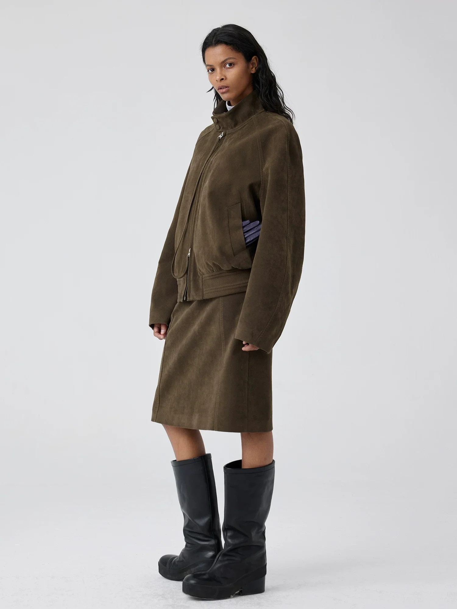 Suedette Stand-Collar Harrington Jacket - Image 2