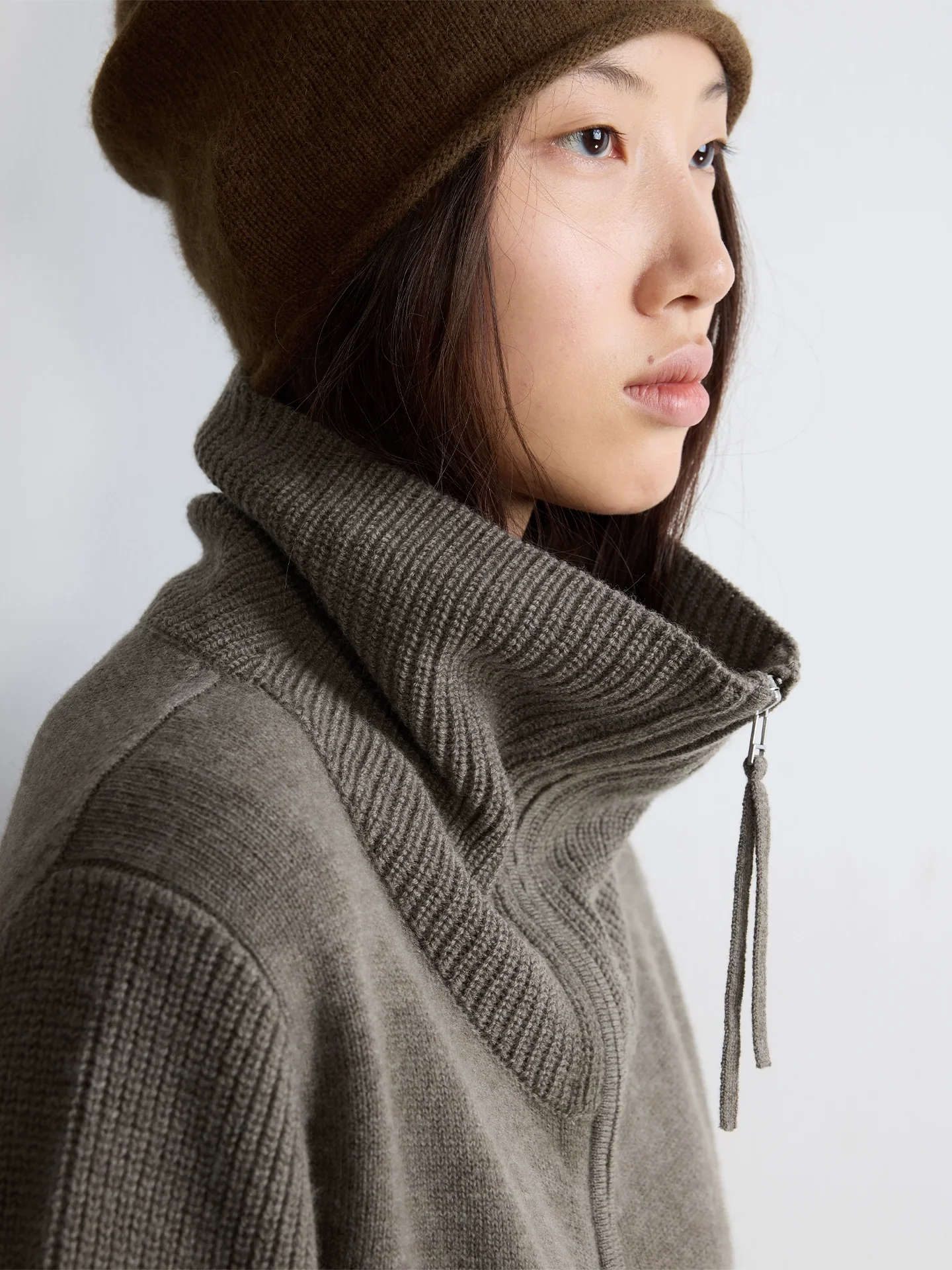 Superfine Merino Funnel Zip Cardigan