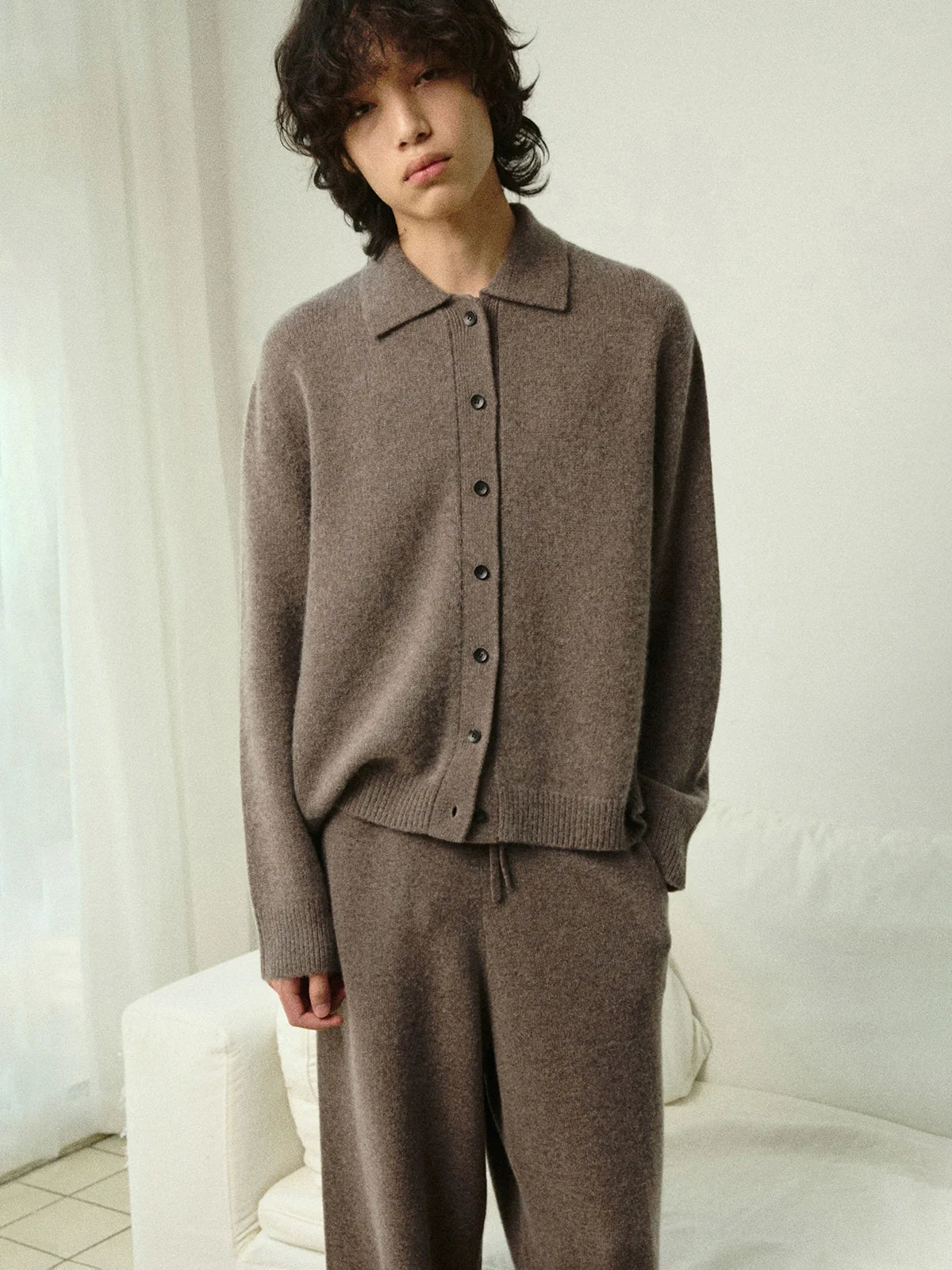 Superfine Wool-Cashmere Collared Cardigan