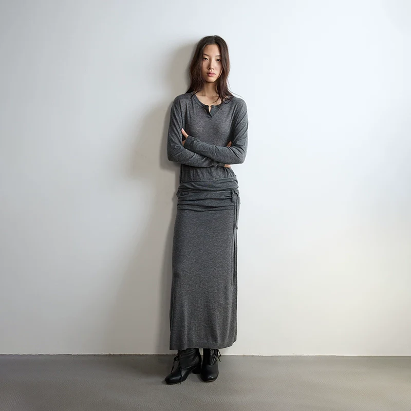 Superfine Wool Tie-Waist Maxi Dress