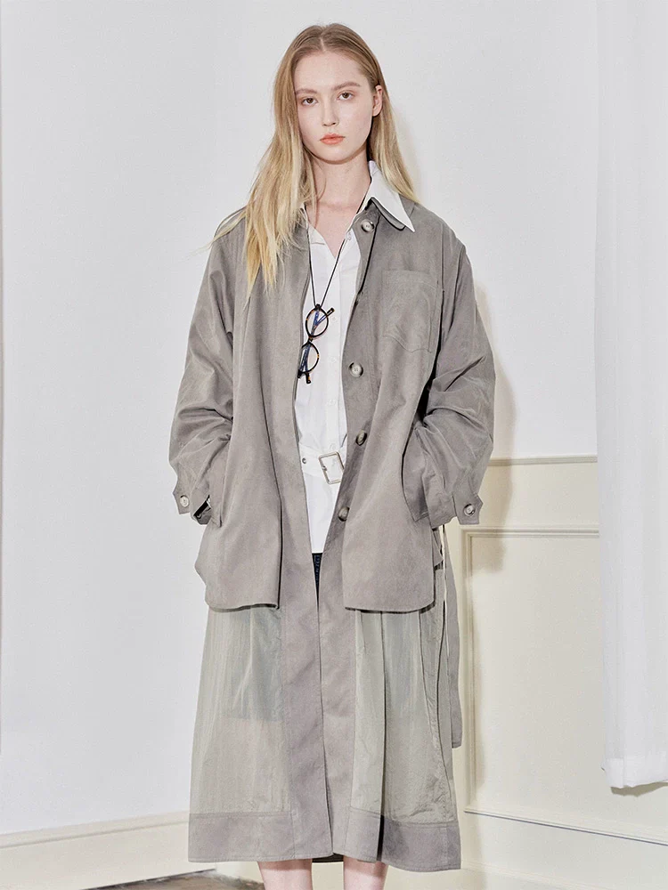 Taupe Mid-Length Trench Coat