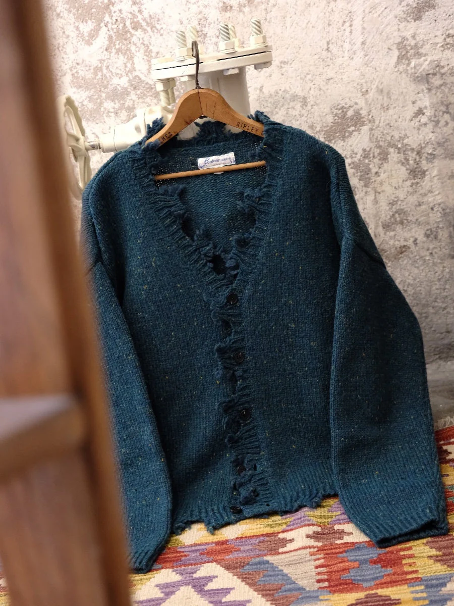 Teal Frayed Edge Cardigan - Image 5