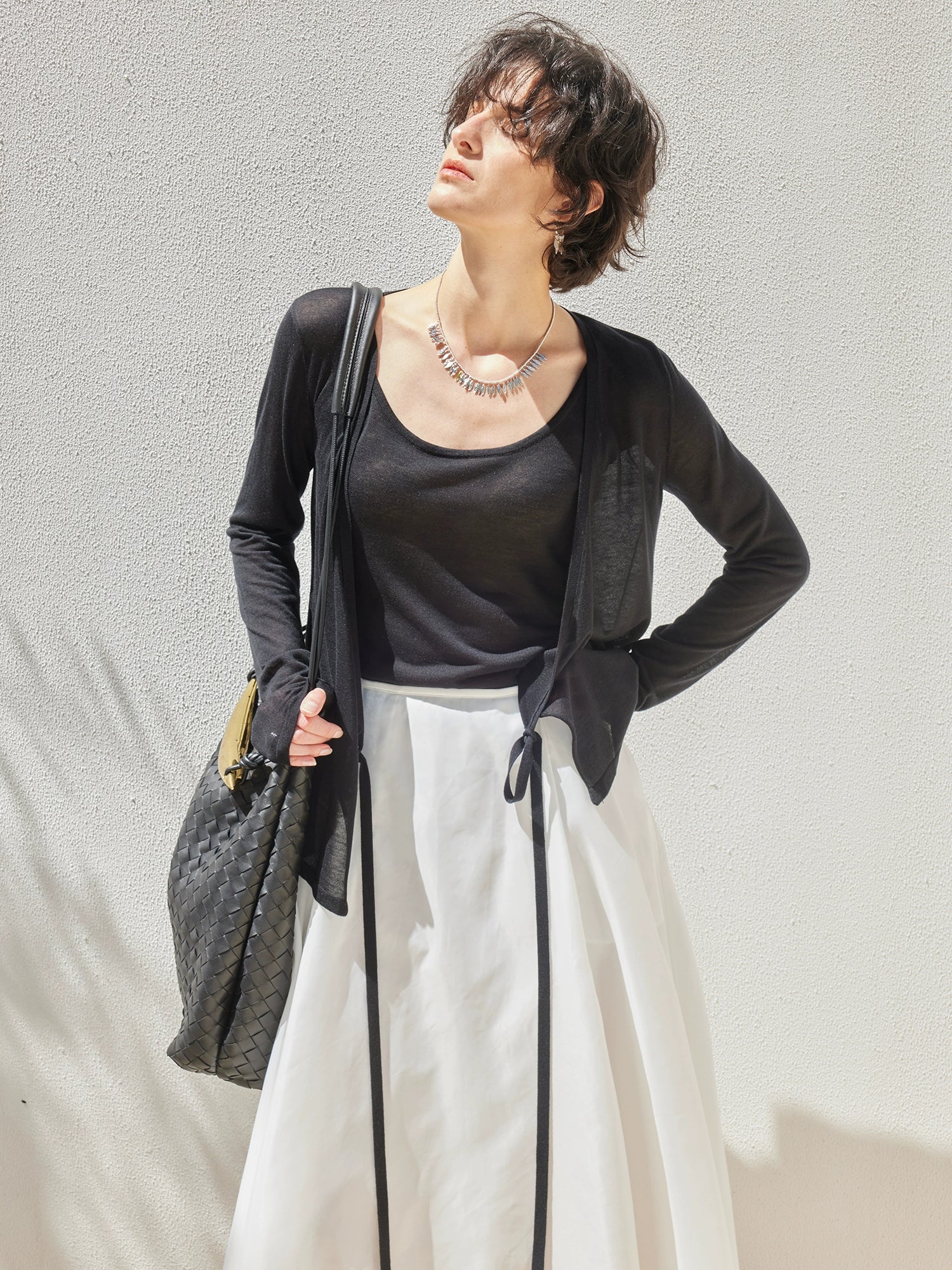 Tencel-Cashmere Tie-Front Cardigan & Camisole Set