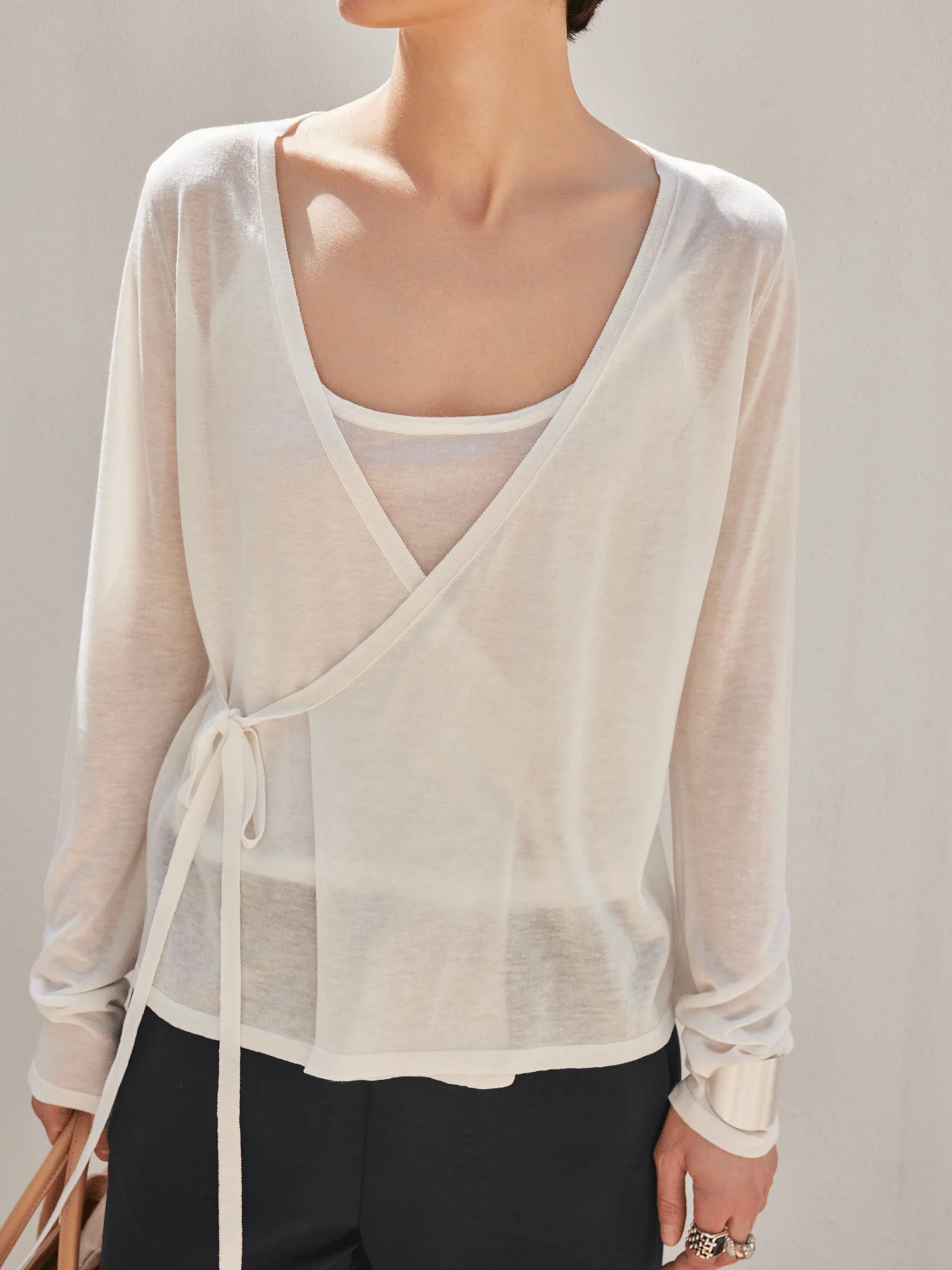 Tencel-Cashmere Tie-Front Cardigan & Camisole Set - Image 4