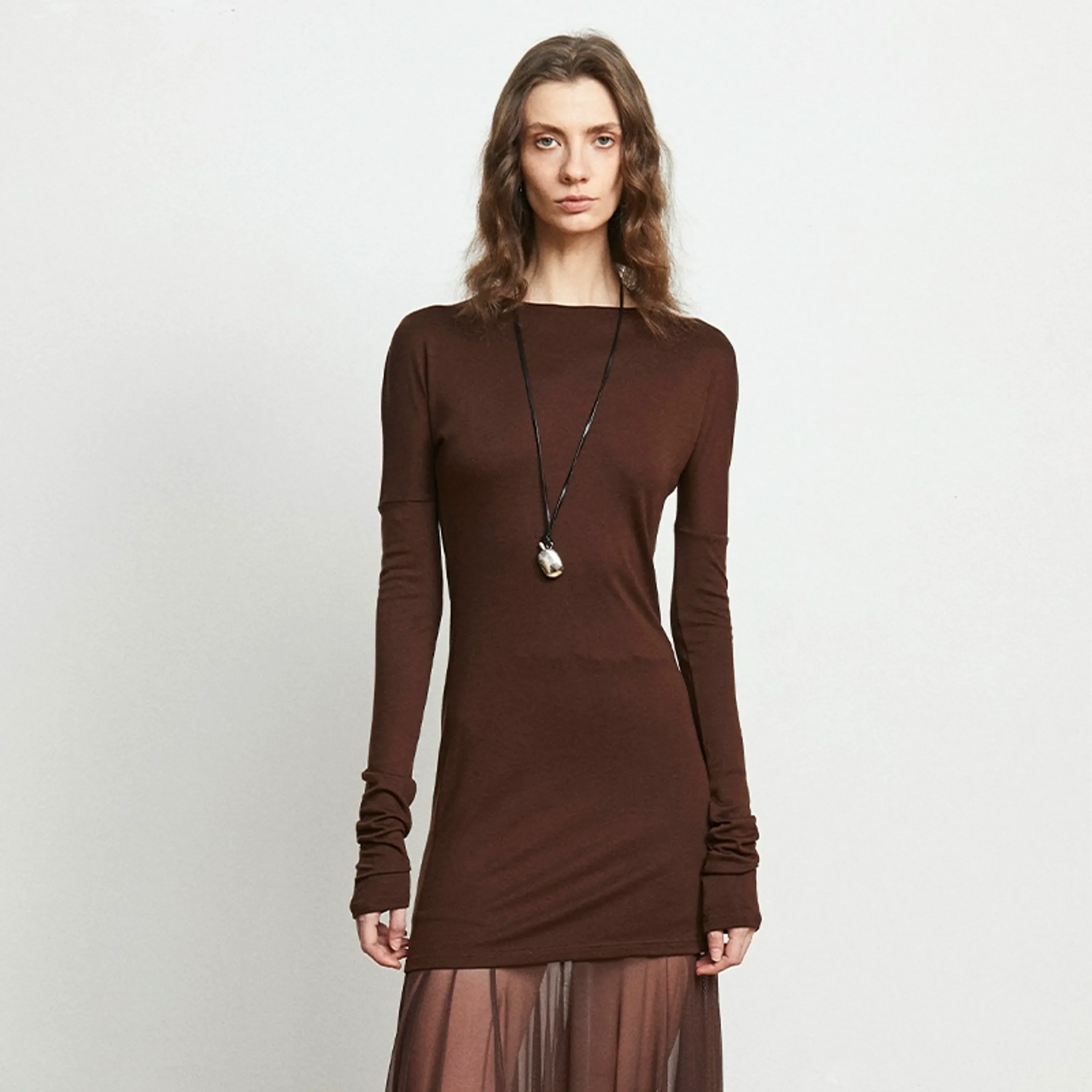 Tencel Wool Knit Top & Mesh Skirt Set - Image 4