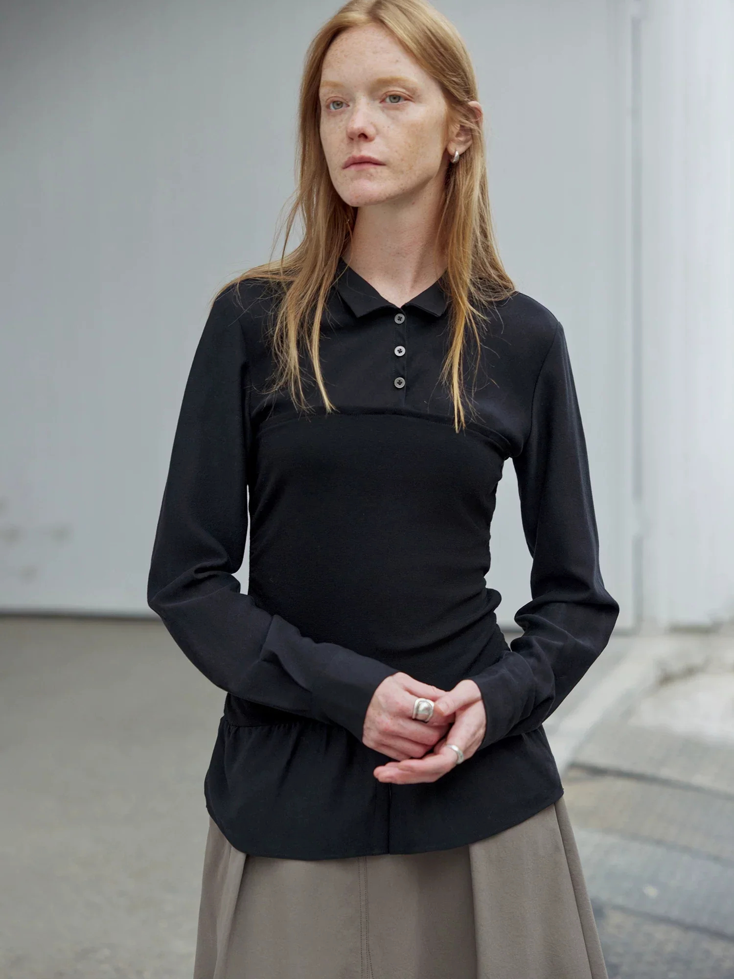 Tencel Wool Peplum Polo Top - Image 2