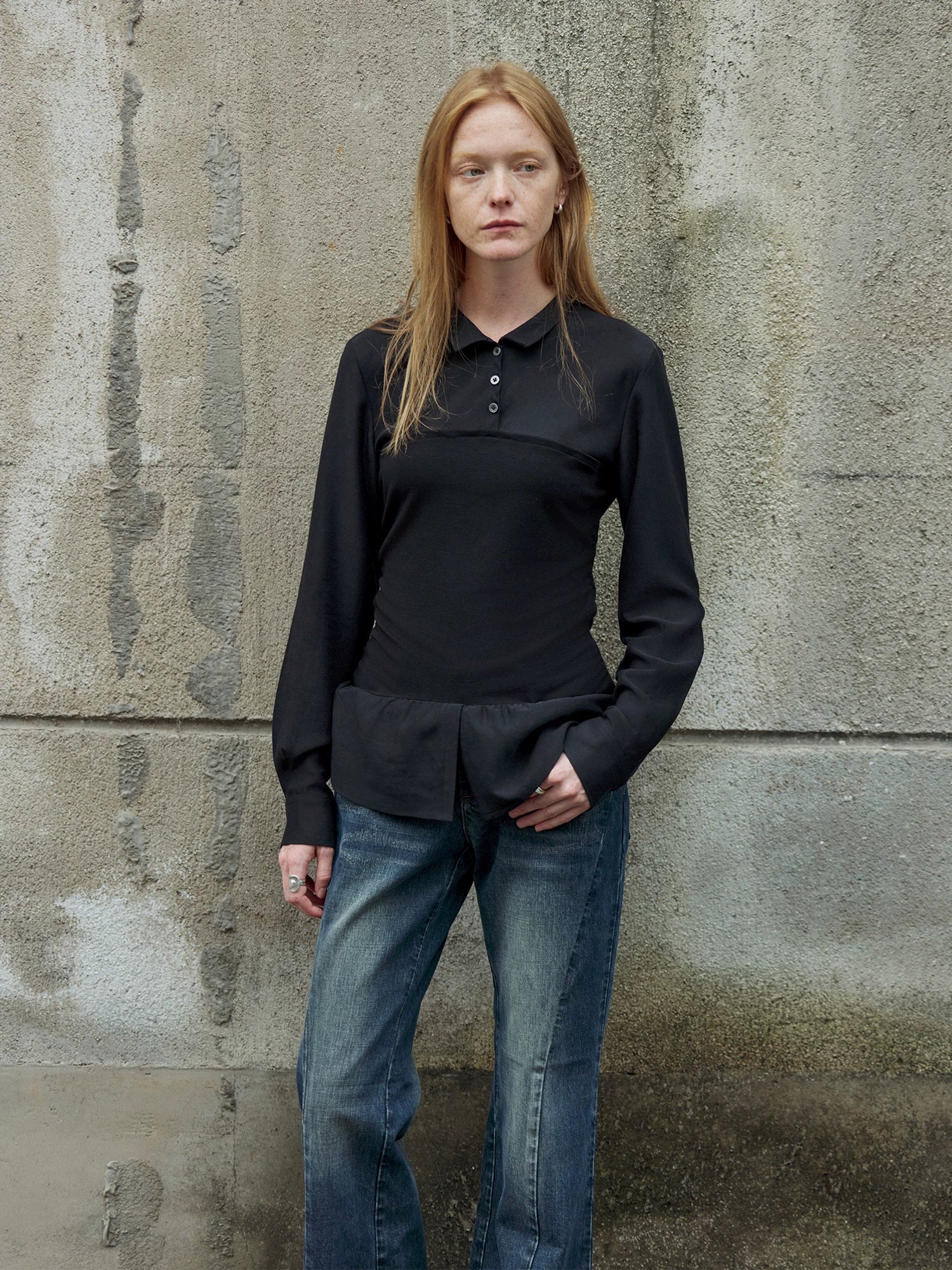 Tencel Wool Peplum Polo Top - Image 5
