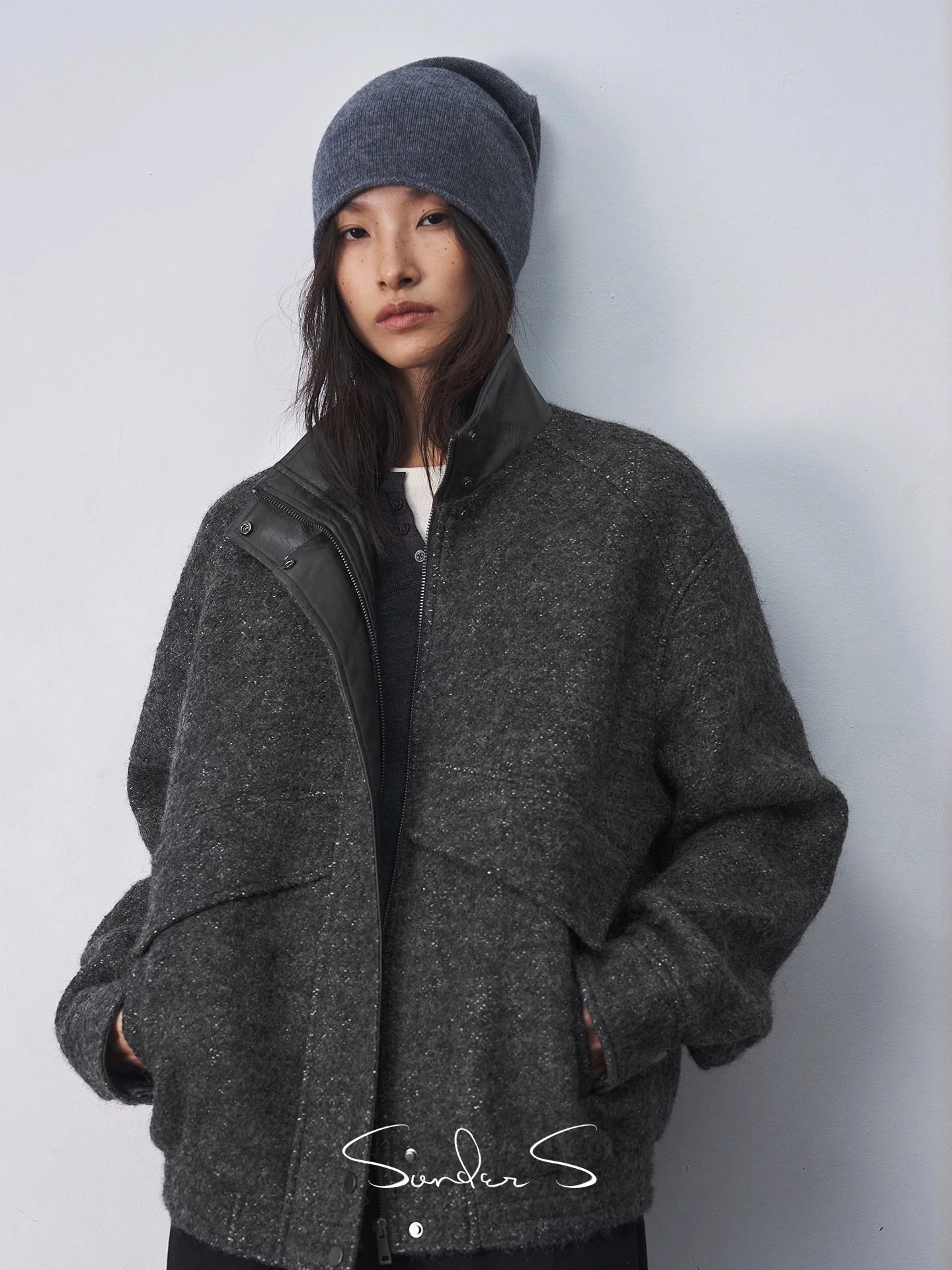 Textured Bouclé Stand-Collar Jacket