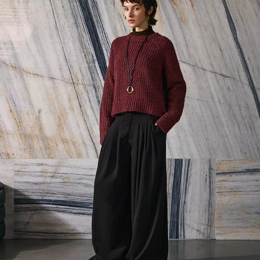 Textured Burgundy Knit Sweater
