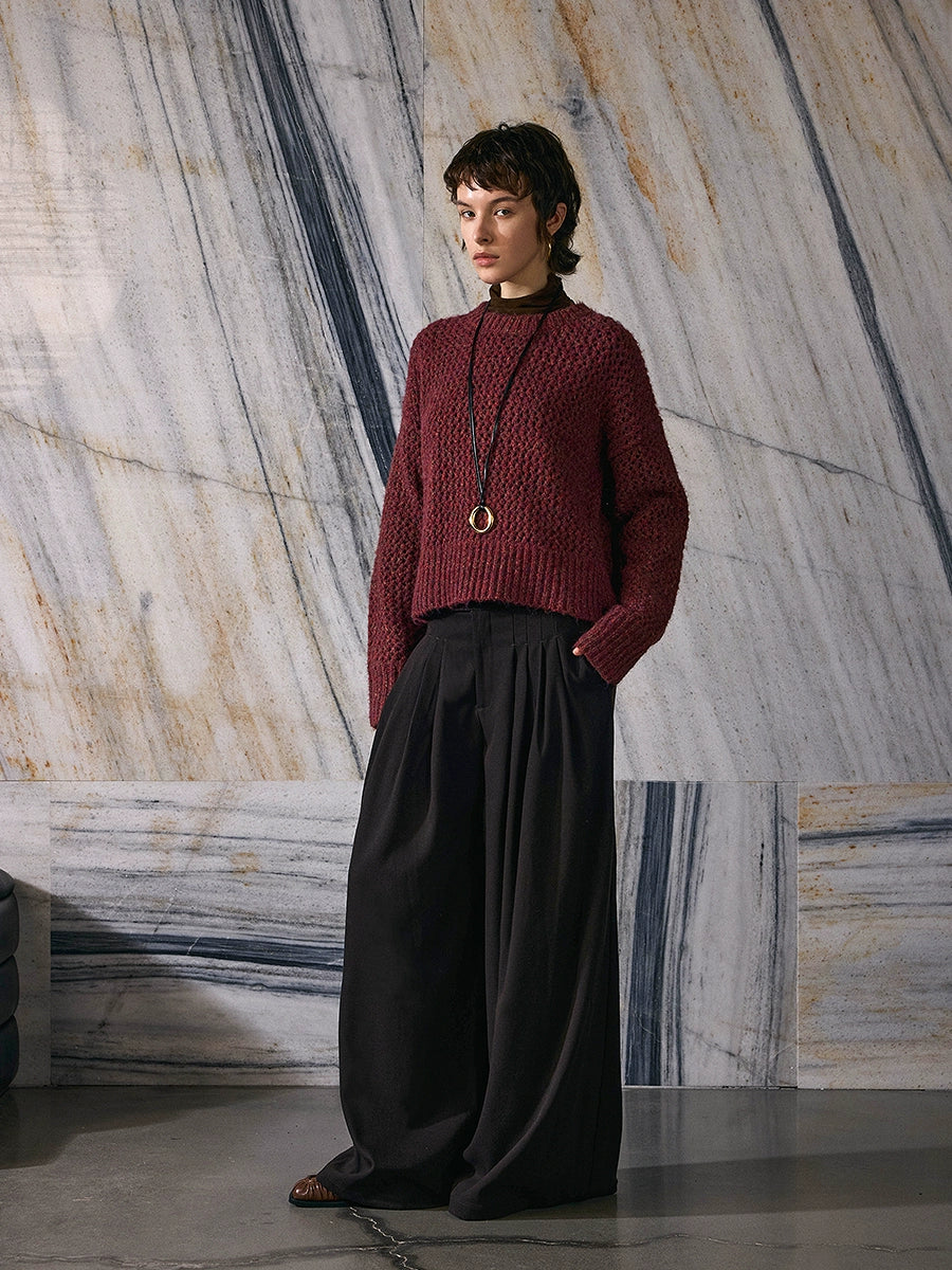 Textured Burgundy Knit Sweater - Image 6