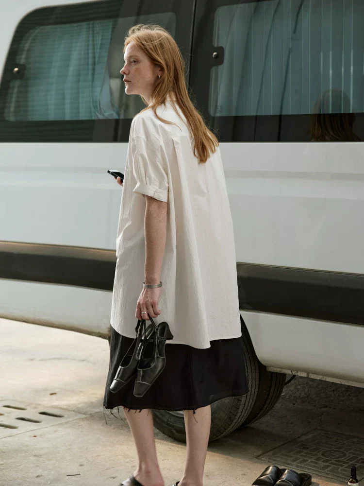 Textured Cotton Short-Sleeve Shirt Dress - Image 4