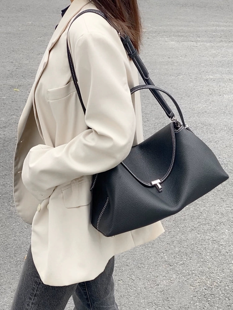 Textured Cowhide Shoulder Bag - Image 7