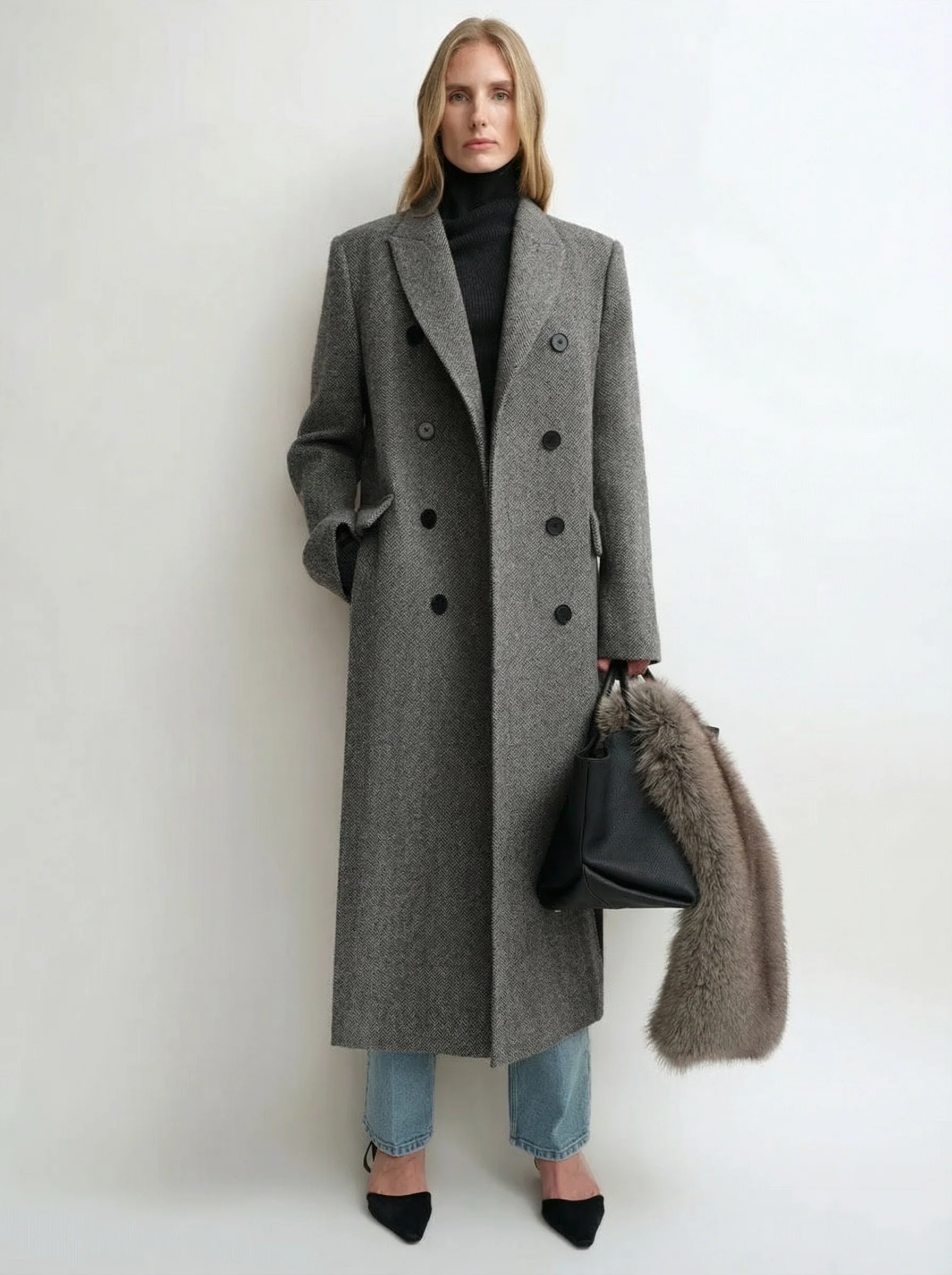 Textured Double-Breasted Coat