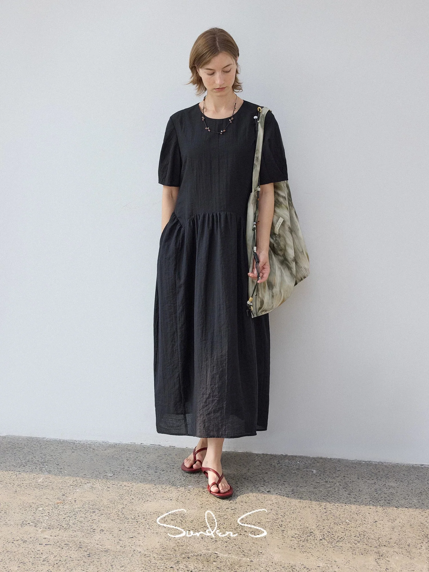 Textured Drop-Waist Short-Sleeve Dress - Image 2
