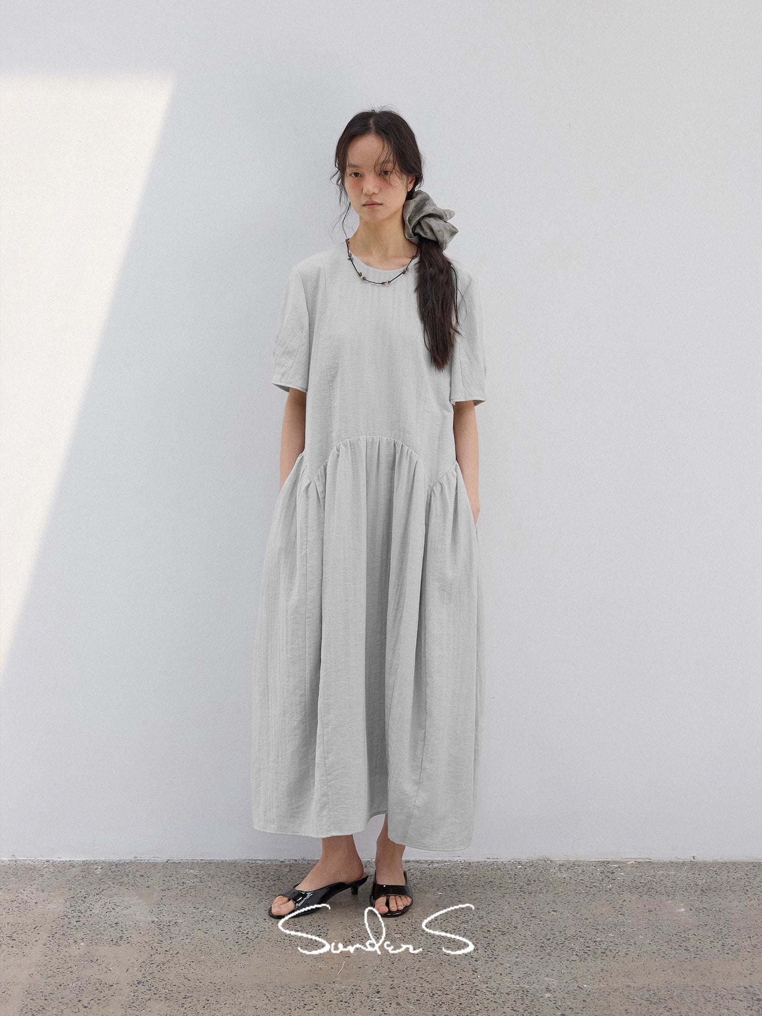 Textured Drop-Waist Short-Sleeve Dress - Image 3