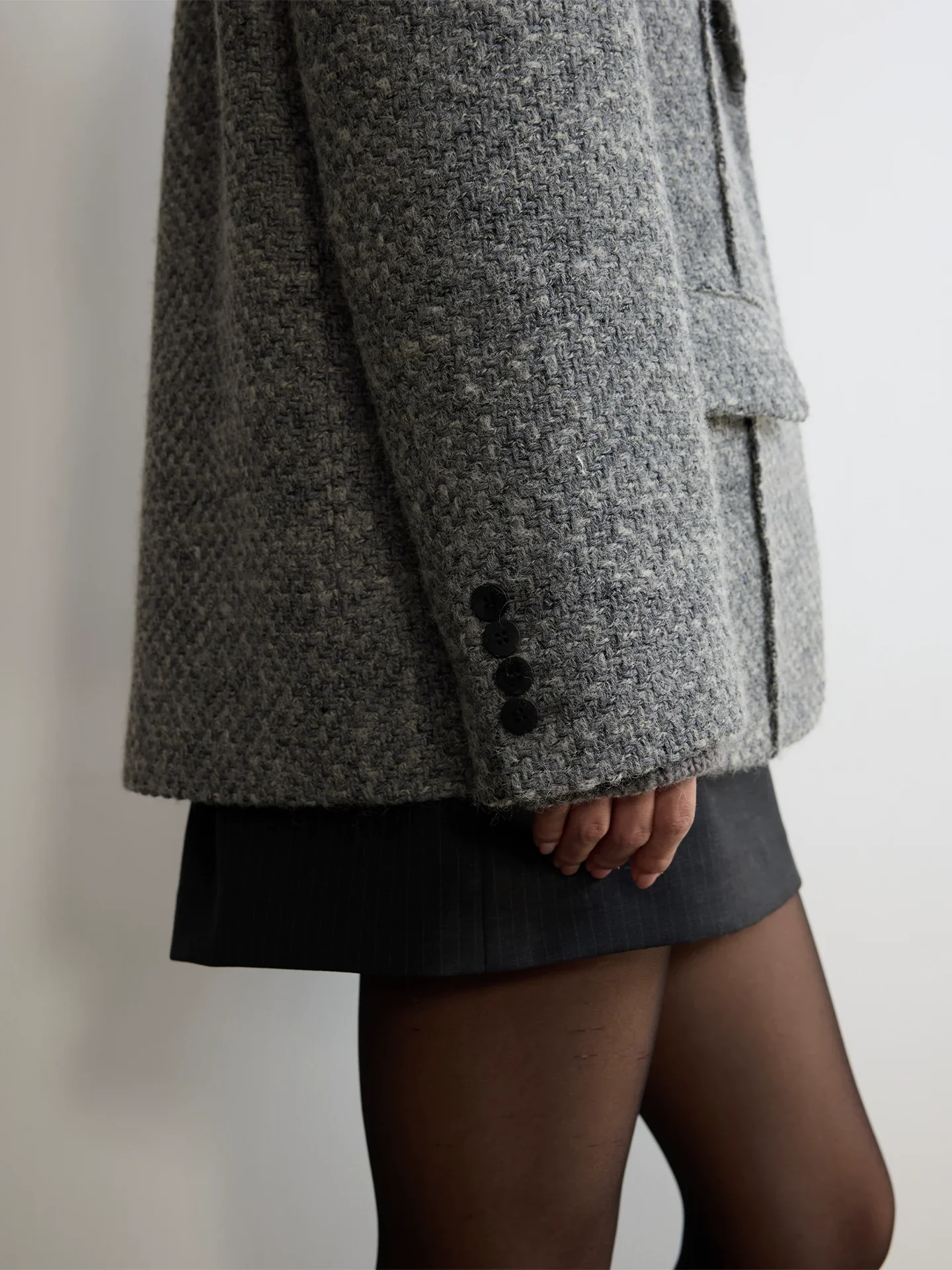 Textured Grey Wool-Blend Blazer - Image 3