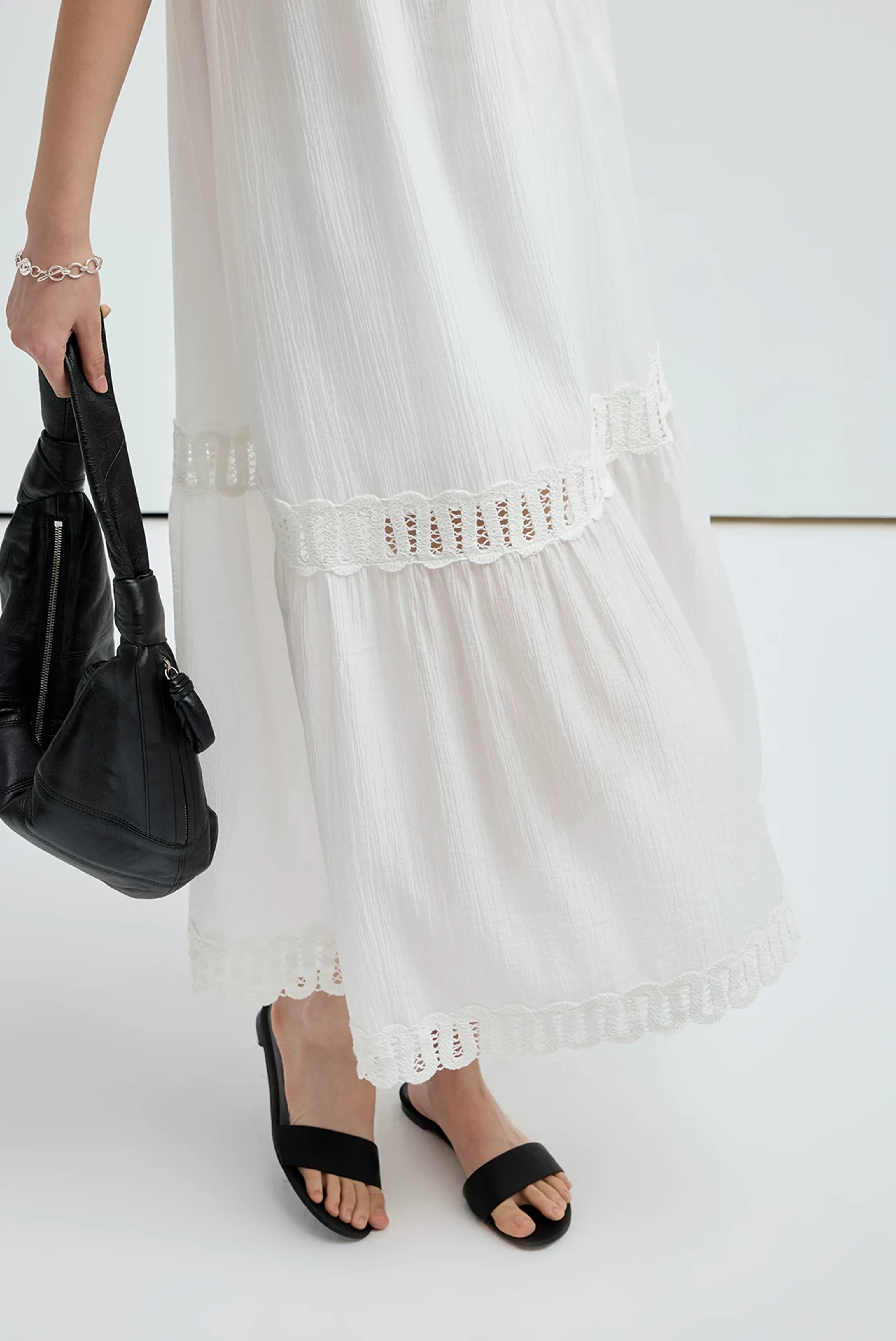 Textured Lace-Trim V-Neck Maxi Dress - Image 5