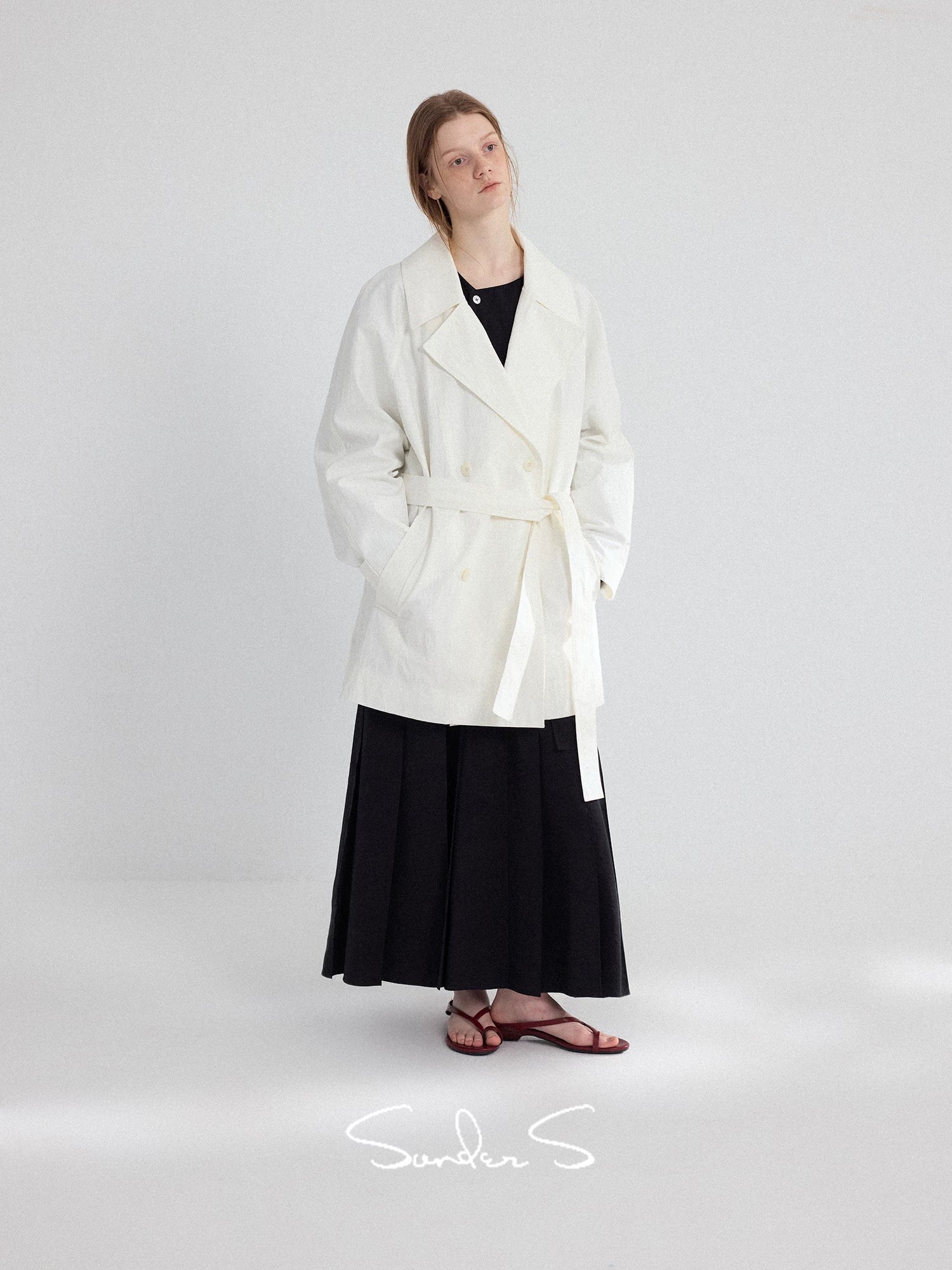 Textured Mid-Length Double-Breasted Trench Coat - Image 5